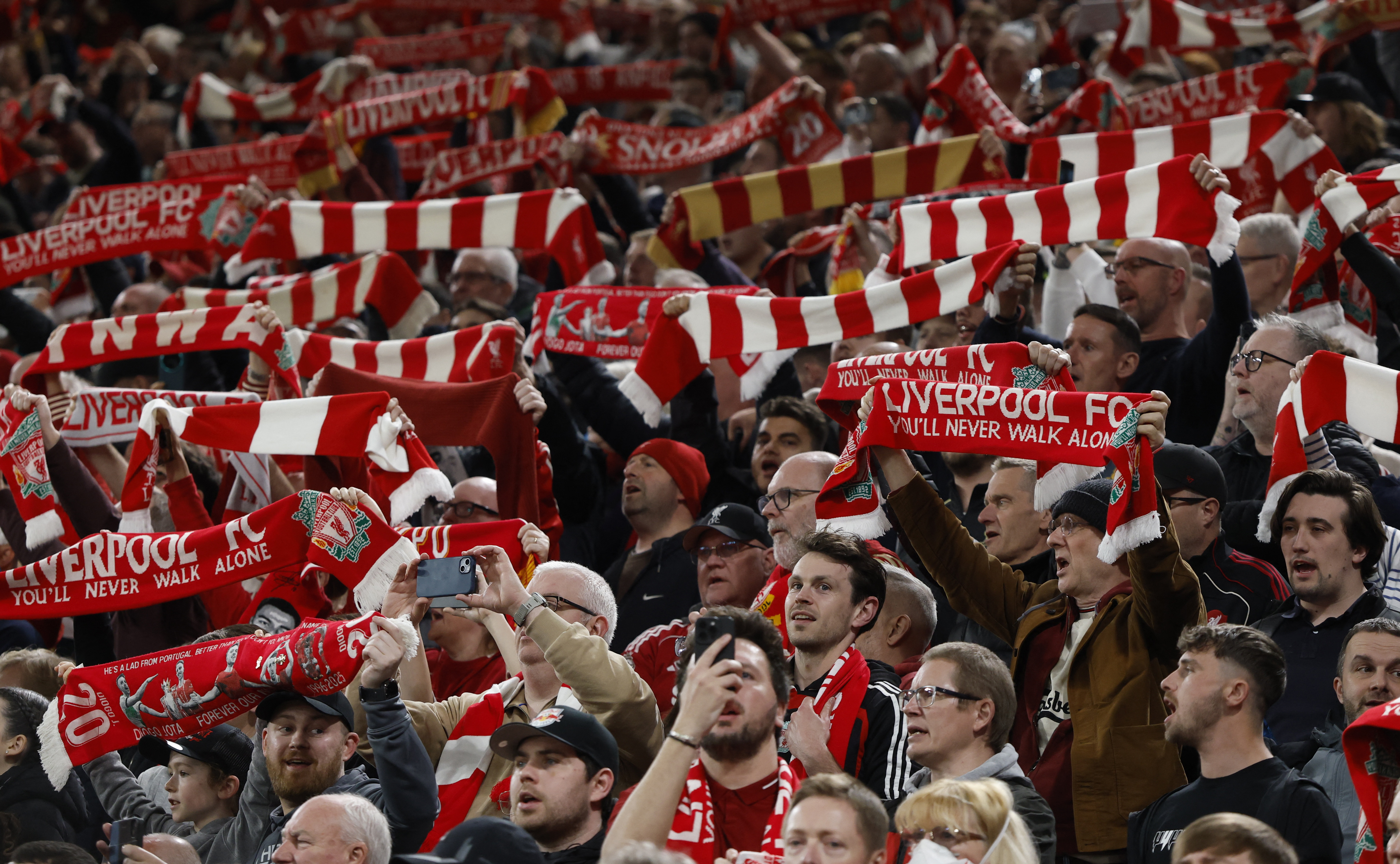 Soccer Football - UEFA Champions League - Round 16 - Second Leg - Liverpool v Galatasaray - Anfield, Liverpool, Britain - March 18, 2026 Liverpool fans inside the stadium before the match Action Images via Reuters/Jason Cairnduff