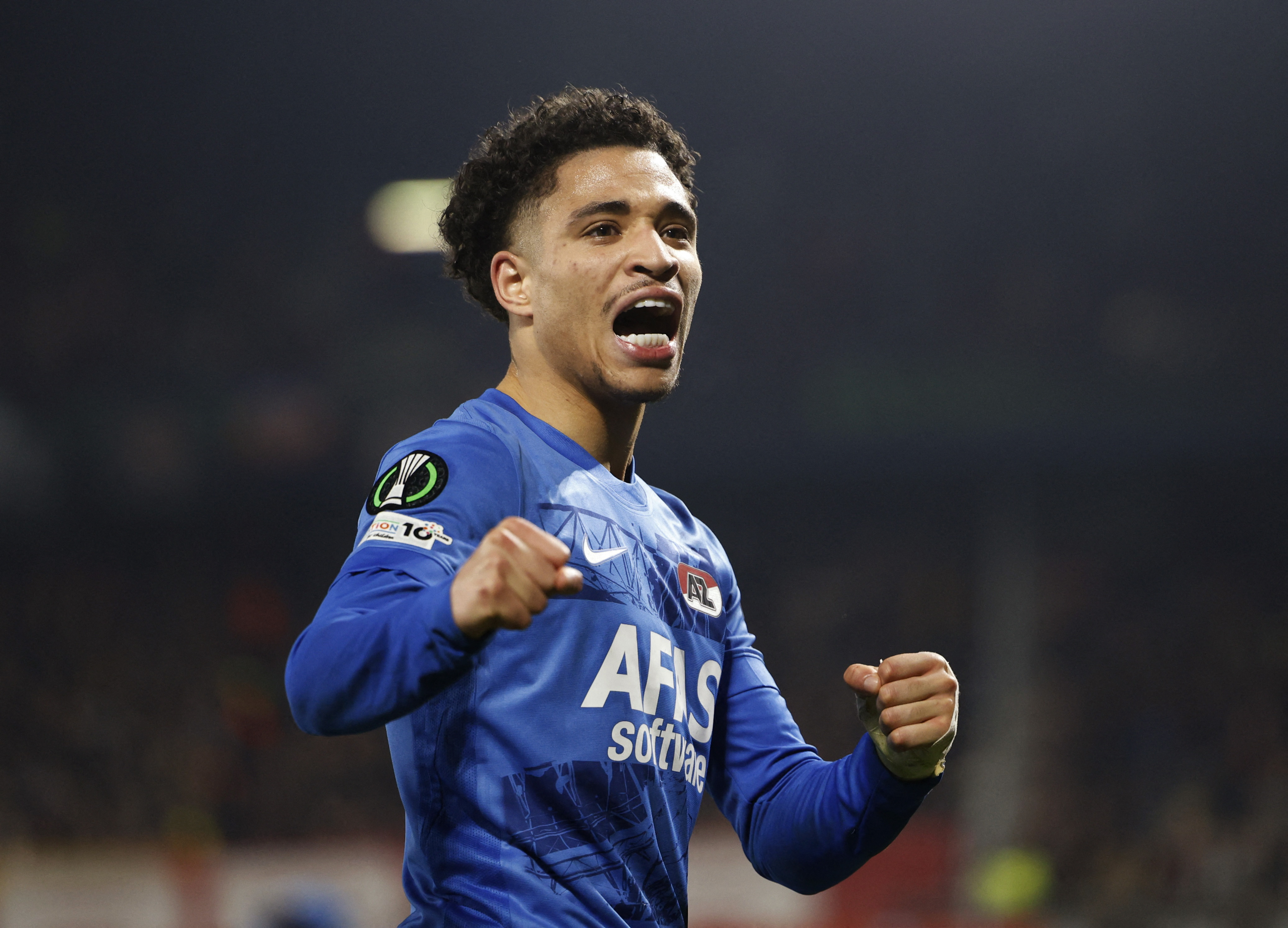 Soccer Football - UEFA Conference League - Round of 16 - Second Leg - Sparta Prague v AZ Alkmaar - epet ARENA, Prague, Czech Republic - March 19, 2026  AZ Alkmaar's Ro-Zangelo Daal celebrates scoring their fourth goal REUTERS/David W Cerny