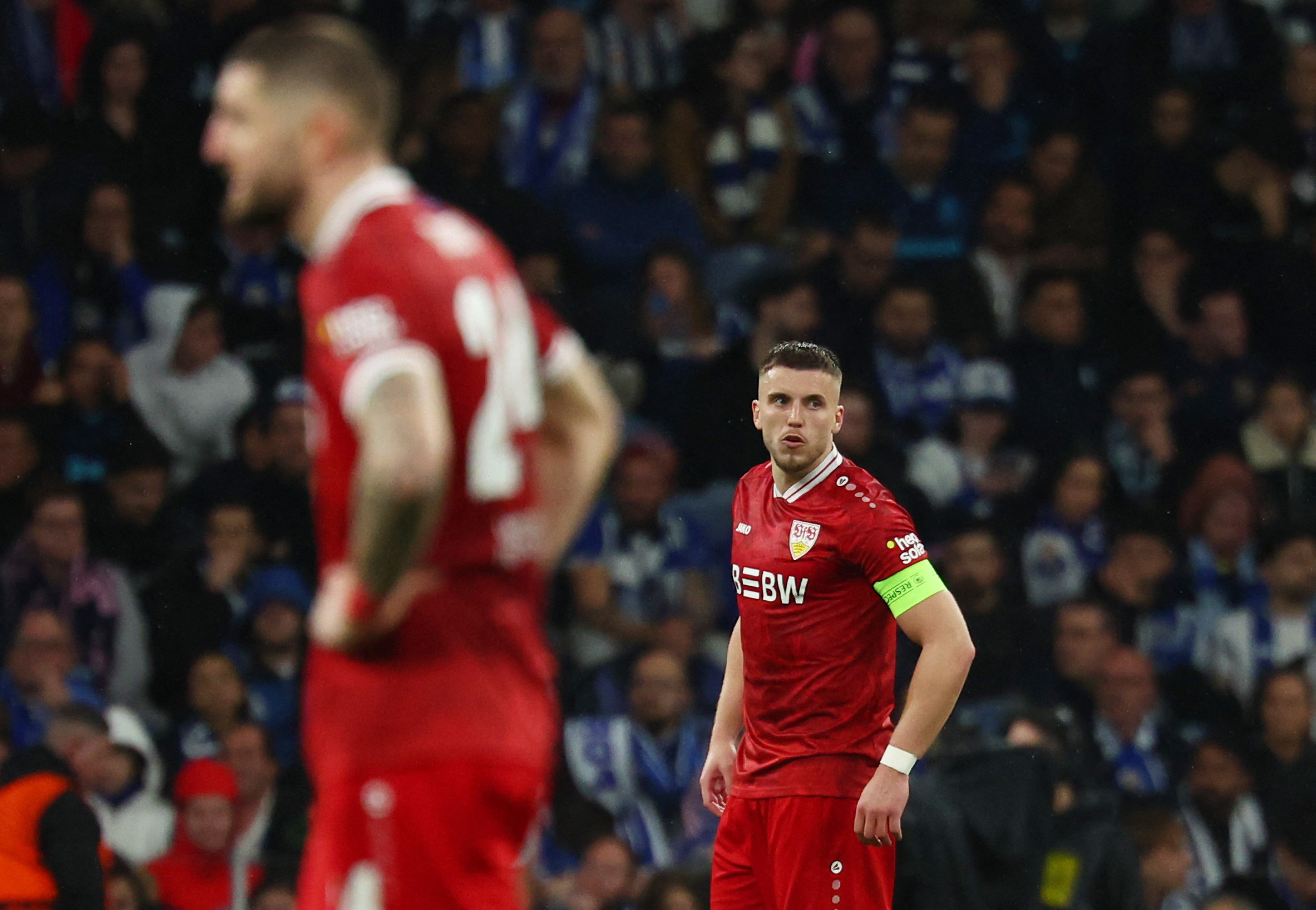 Soccer Football - UEFA Europa League - Round of 16 - Second Leg - FC Porto v VfB Stuttgart - Estadio do Dragao, Porto, Portugal - March 19, 2026 VfB Stuttgart's Ermedin Demirovic reacts REUTERS/Pedro Nunes