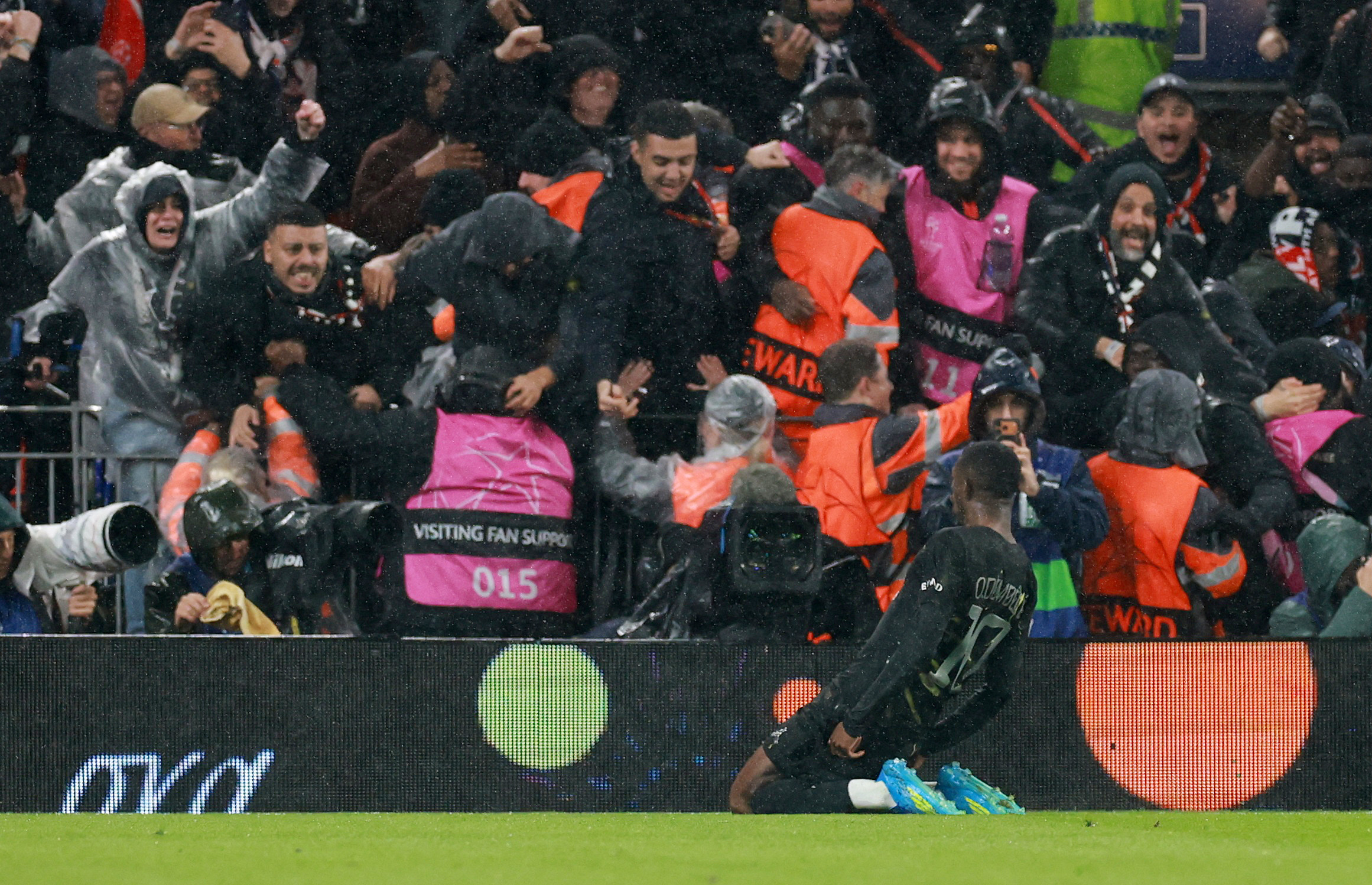 Soccer Football - UEFA Champions League - Quarter Final - Second Leg - Liverpool v Paris St Germain - Anfield, Liverpool, Britain - April 14, 2026 Paris St Germain's Ousmane Dembele celebrates scoring their first goal REUTERS/Phil Noble