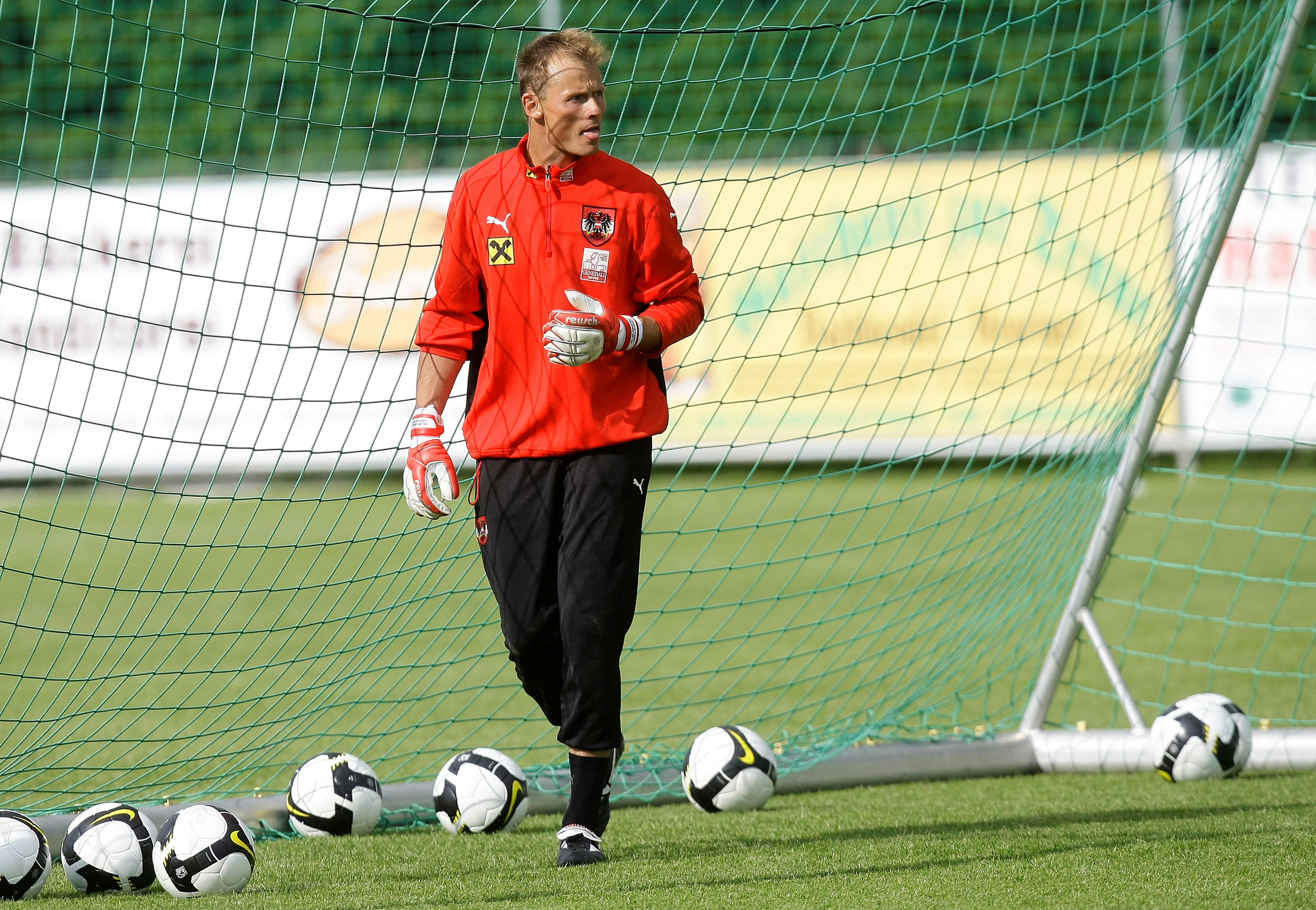 FILE PHOTO: Austria goalkeeper Alex Manninger looks on during a training session in
