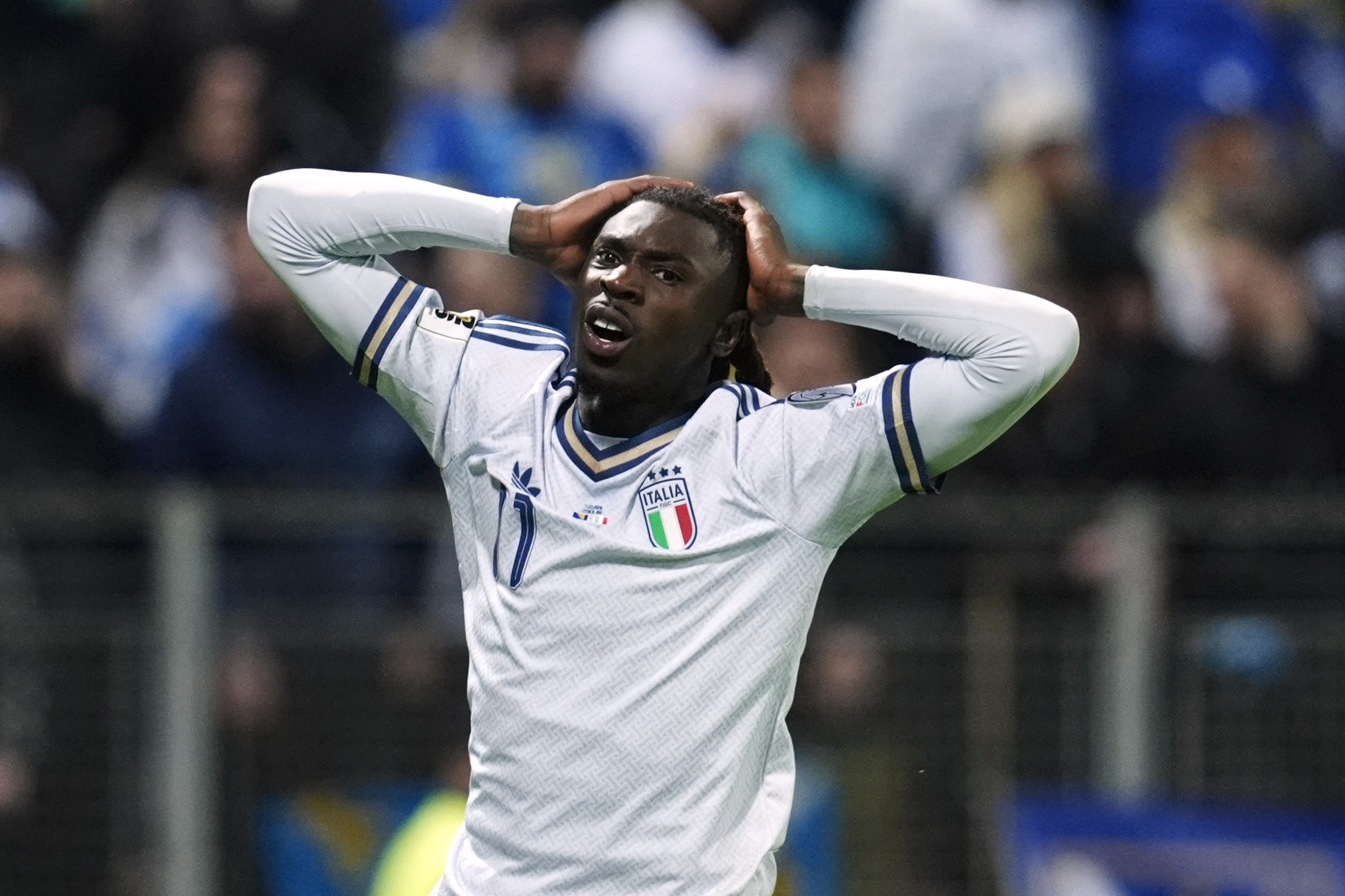Soccer Football - FIFA World Cup - UEFA Qualifiers - Finals - Bosnia and Herzegovina v Italy - Bilino Polje Stadium, Zenica, Bosnia and Herzegovina - March 31, 2026 Italy's Moise Kean reacts after missing a chance to score REUTERS/Matteo Ciambelli