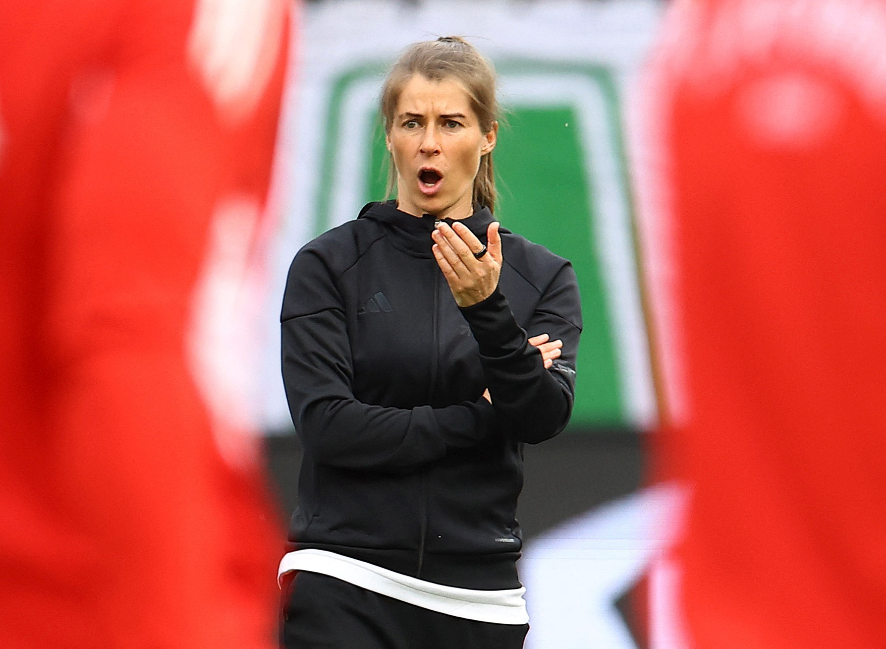 Soccer Football - Bundesliga - 1. FC Union Berlin v VfL Wolfsburg - Stadion An der Alten Forsterei, Berlin, Germany - April 18, 2026  1. FC Union Berlin interim coach Marie-Louise Eta looks dejected after the match REUTERS/Lisi Niesner DFL REGULATIONS PRO