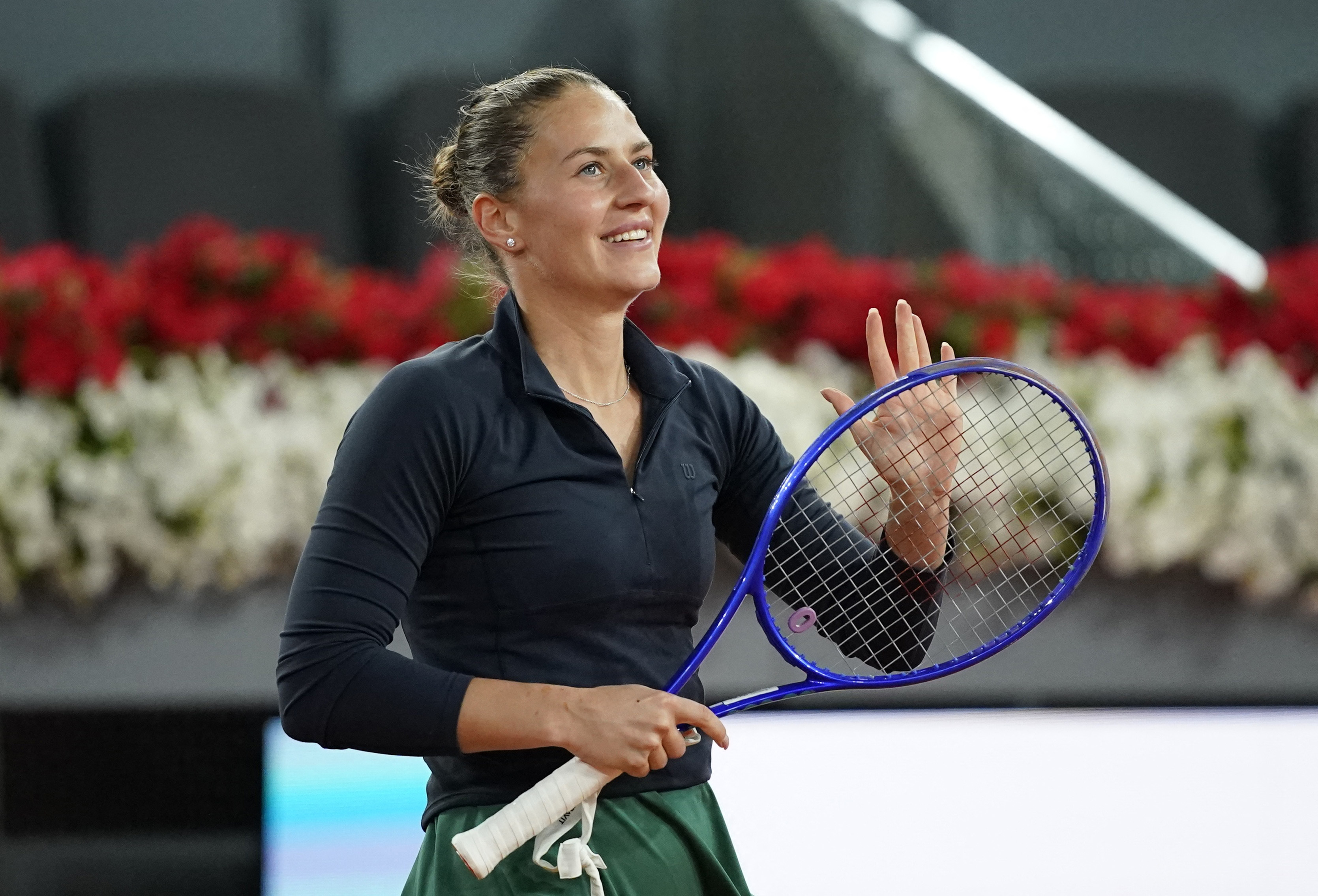 Tennis - Madrid Open - Park Manzanares, Madrid, Spain - April 29, 2026 Ukraine's Marta Kostyuk celebrates after winning her quarter final match against Czech Republic's Linda Noskova REUTERS/Ana Beltran