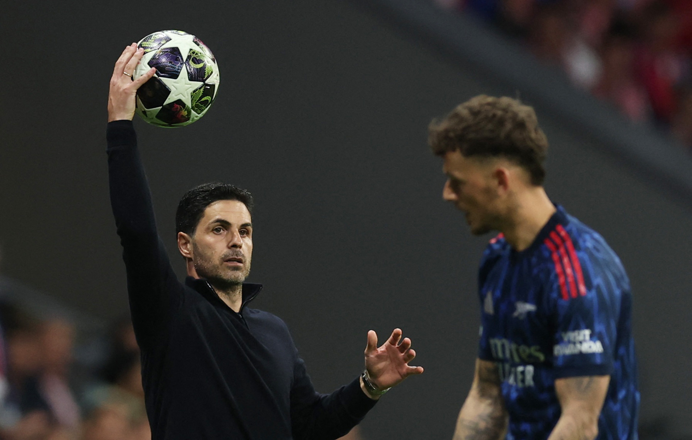Soccer Football - UEFA Champions League - Semi Final - First Leg - Atletico Madrid v Arsenal - Riyadh Air Metropolitano, Madrid, Spain - April 29, 2026 Arsenal manager Mikel Arteta reacts REUTERS/Isabel Infantes