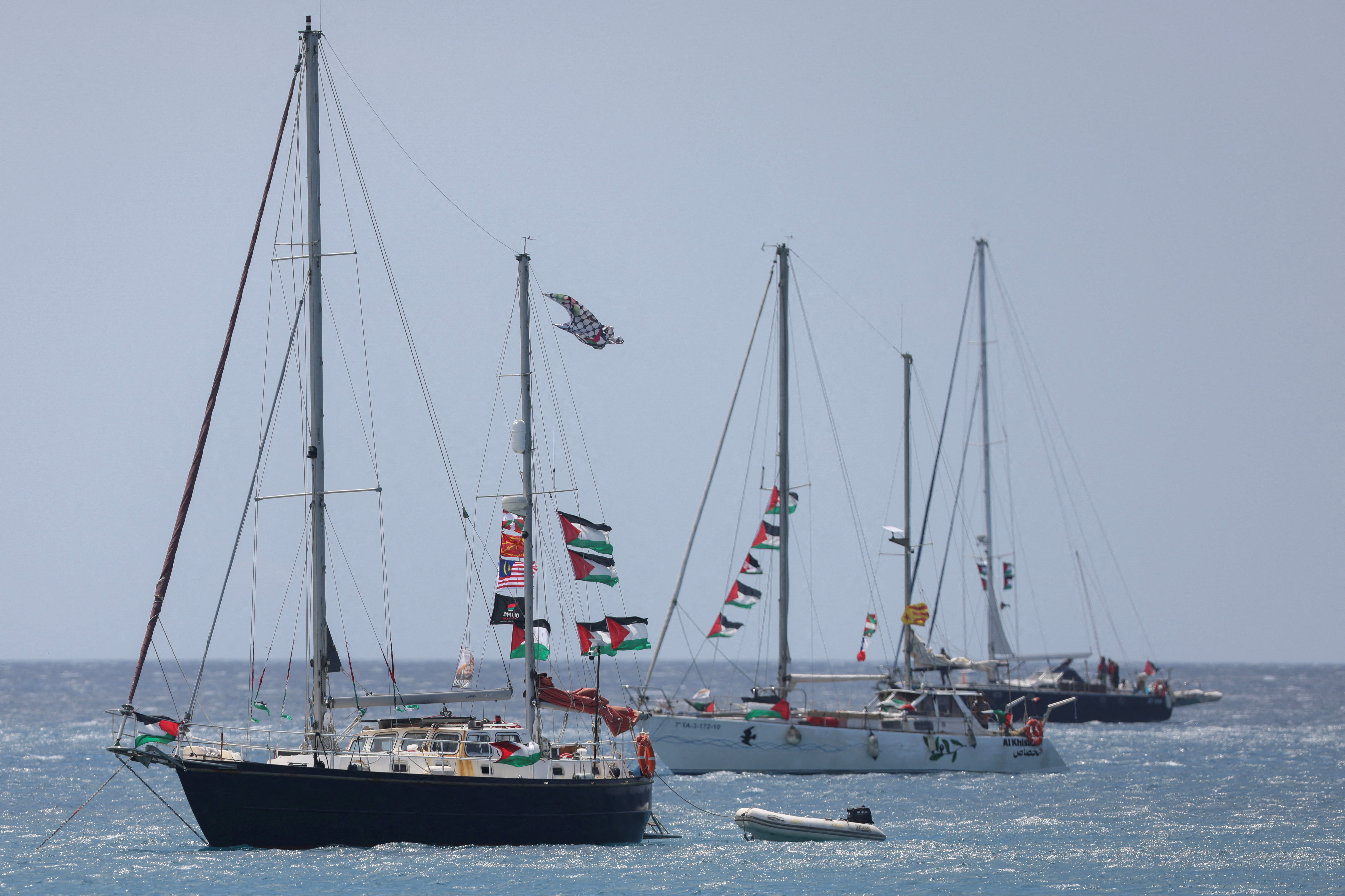 Vessels of the Global Sumud Flotilla, which was intercepted on international waters by the Israeli Navy, sail off the city of Ierapetra, on the island of Crete, Greece, May 1, 2026. REUTERS/Stefanos Rapanis     TPX IMAGES OF THE DAY