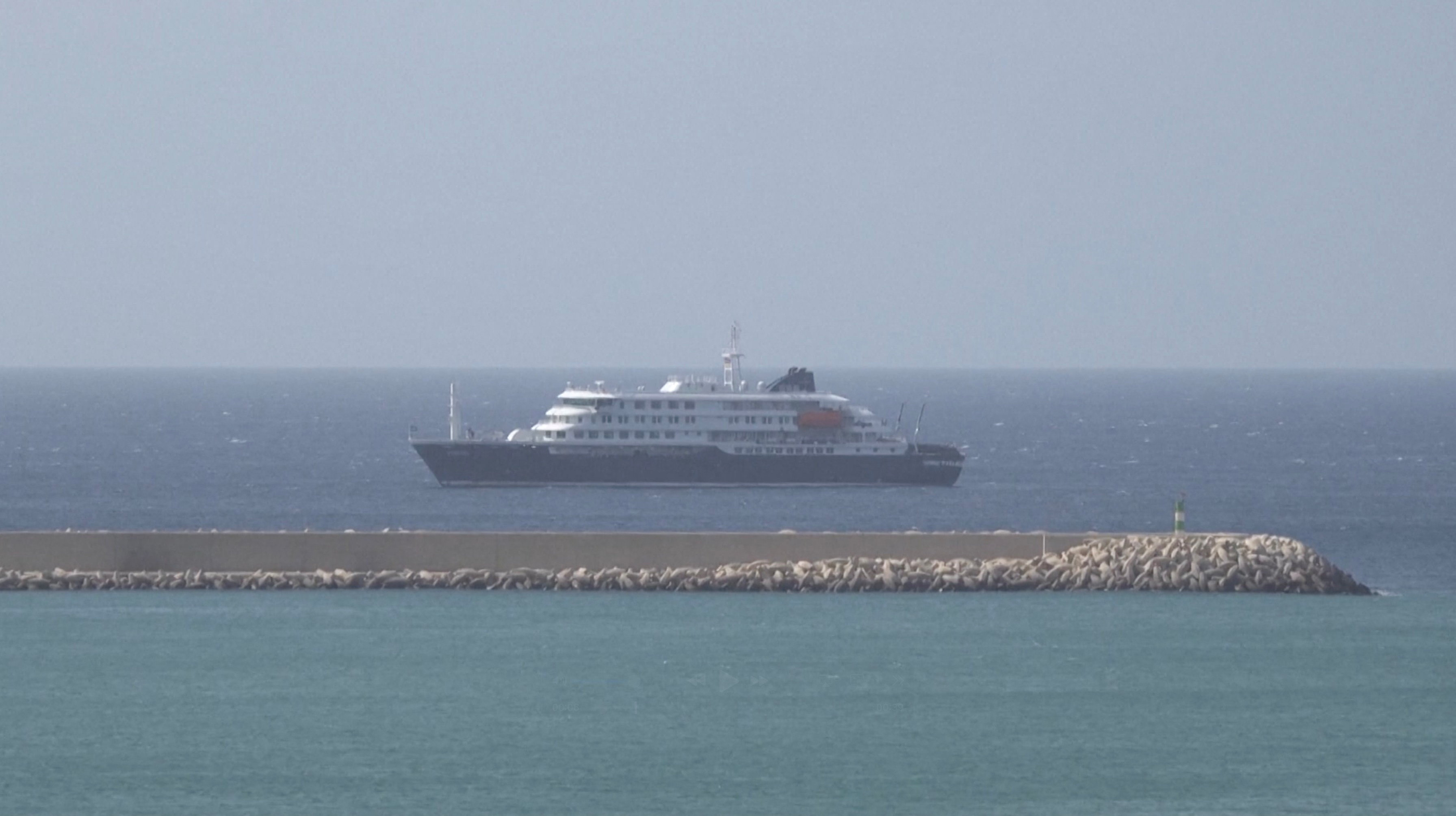 Cruise ship MV Hondius  May 4, 2026. REUTERS TV via REUTERS