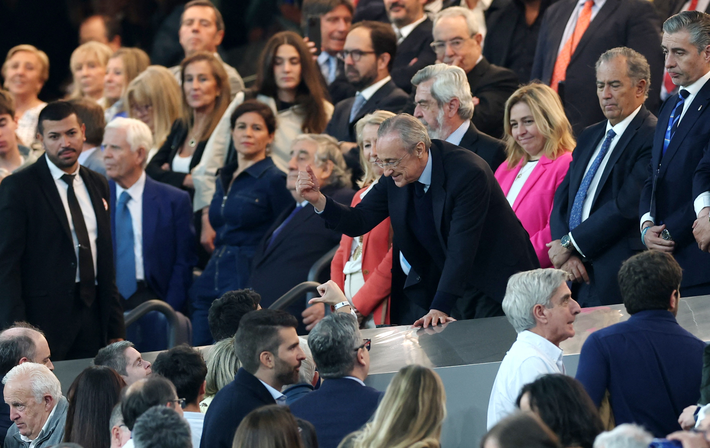 Soccer Football - LaLiga - Real Madrid v Real Oviedo - Santiago Bernabeu, Madrid, Spain - May 14, 2026 Real Madrid president Florentino Perez reacts in the stands after the match REUTERS/Isabel Infantes