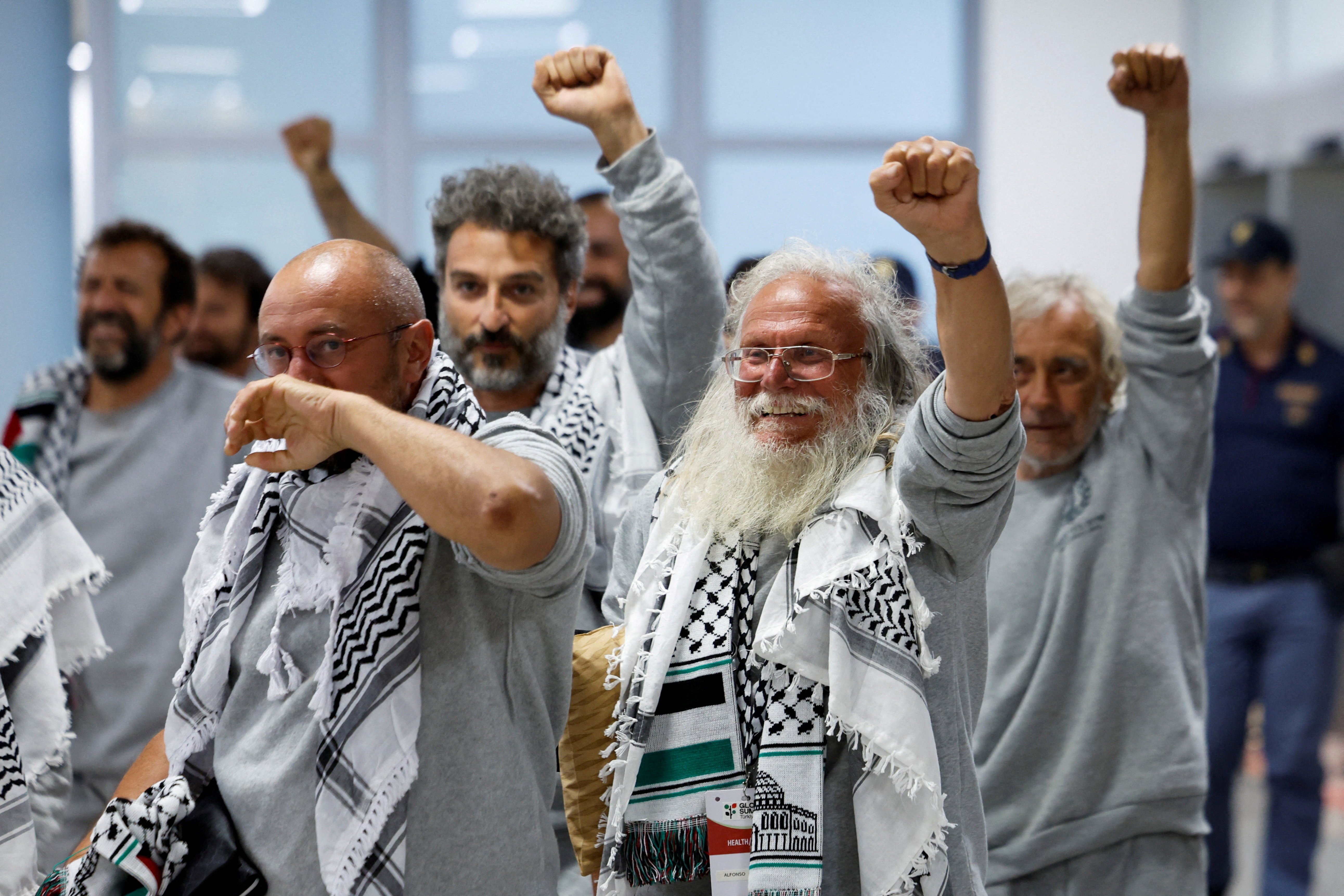 Italian activists from the Gaza-bound Global Sumud Flotilla, detained by Israeli forces