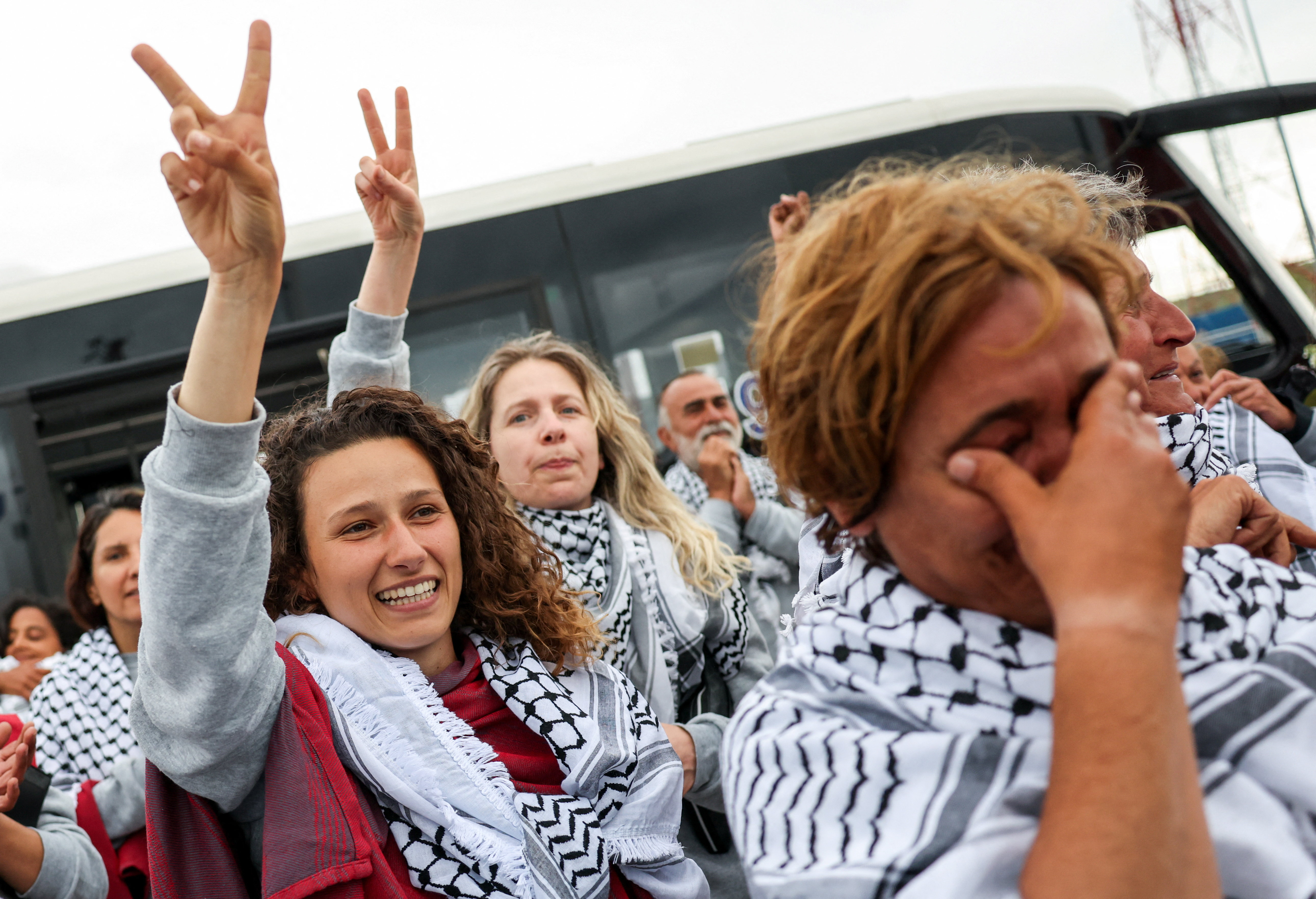 Activists from the Gaza-bound Global Sumud Flotilla, detained by Israeli forces