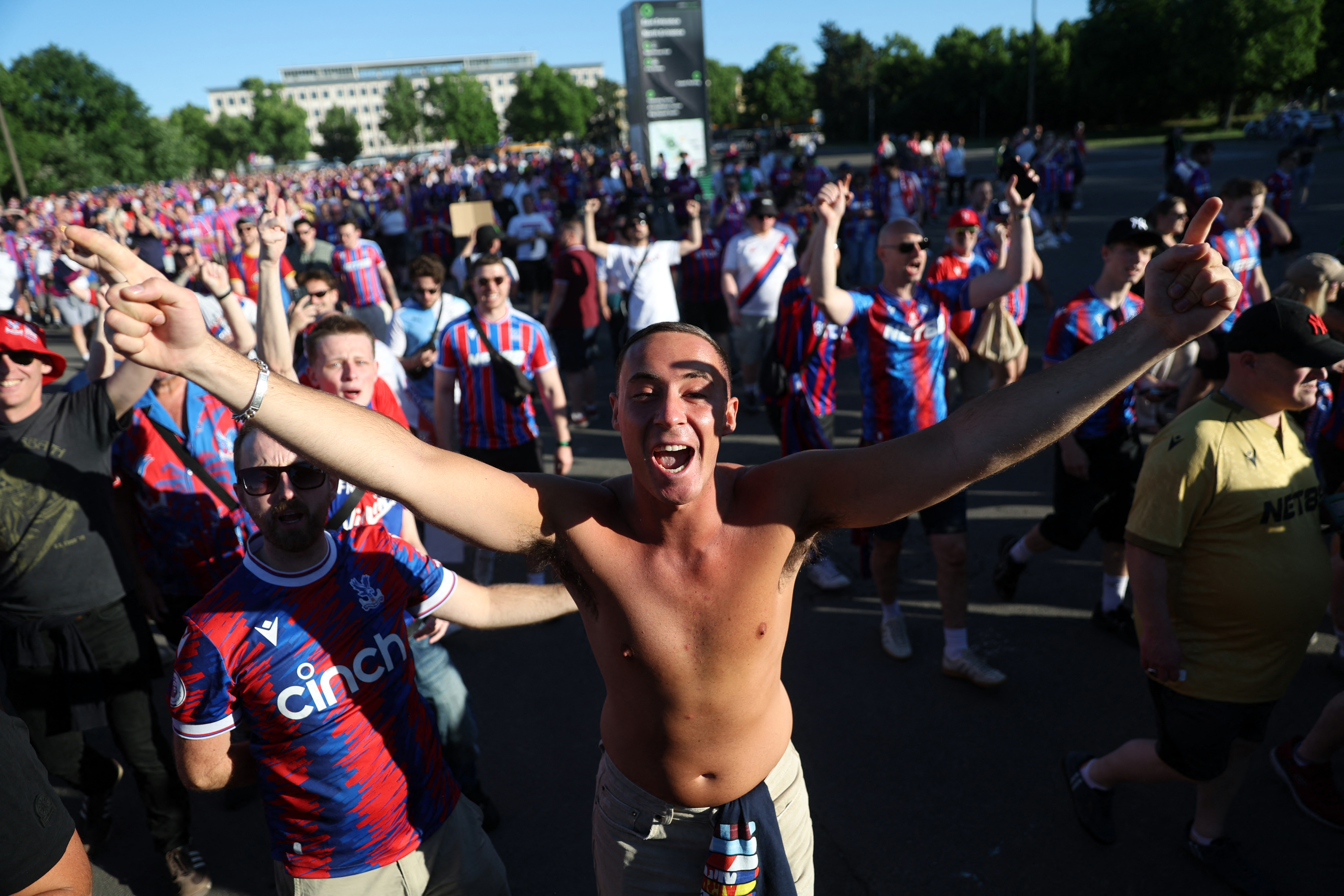 Soccer Football - UEFA Conference League - Final - Crystal Palace v Rayo Vallecano - Leipzig, Germany - May 27, 2026 General view of Crystal Palace fans before the match REUTERS/Maryam Majd