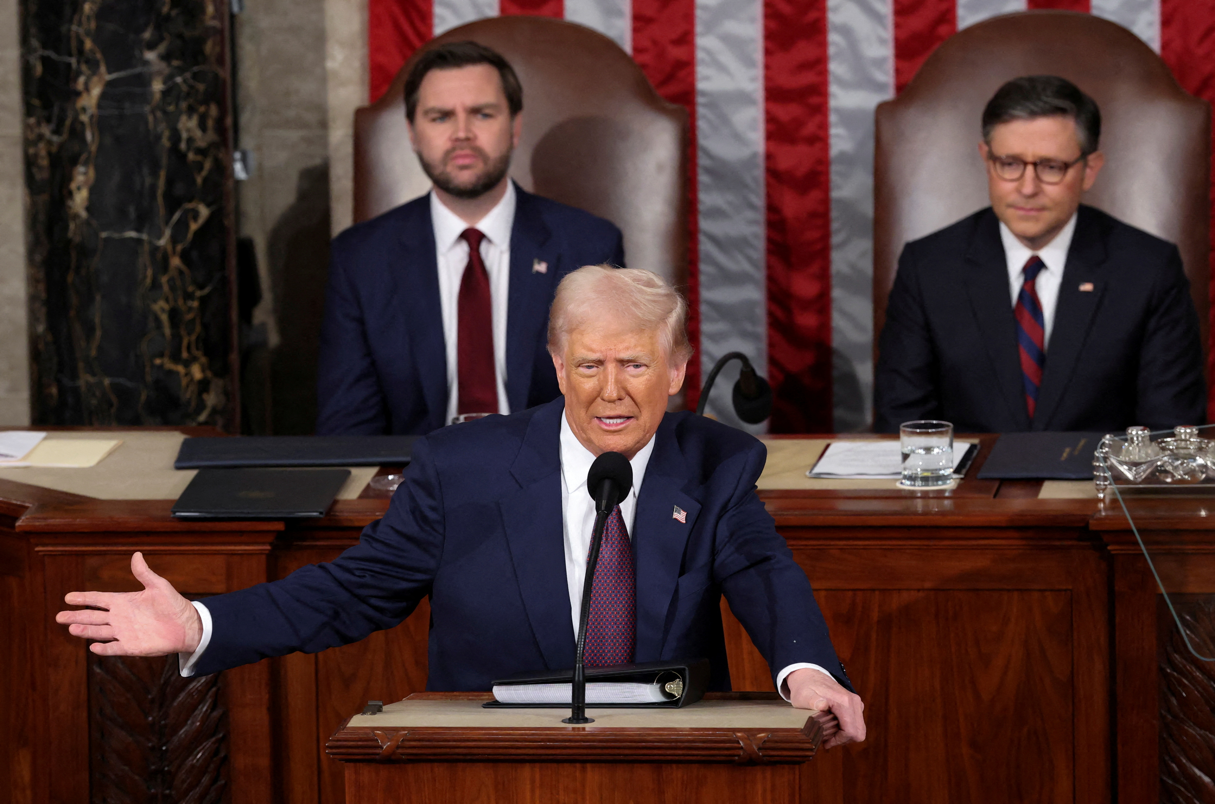 FILE PHOTO: U.S. President Donald Trump delivers a speech to a joint session of Congress, in the House Chamber of the U.S. Capitol in Washington, D.C., U.S., March 4, 2025. REUTERS/Kevin Lamarque/File Photo
