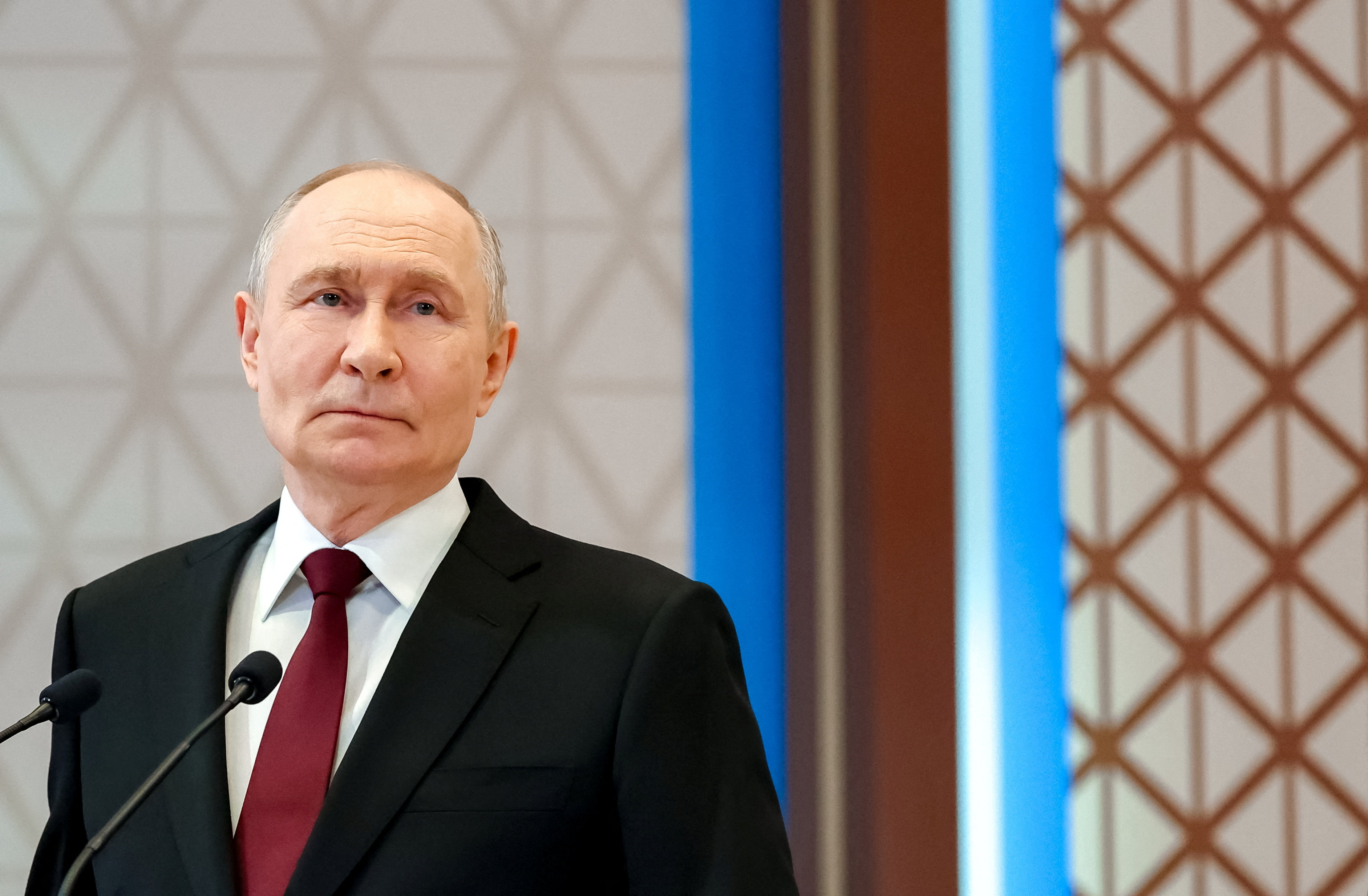 Russian President Vladimir Putin speaks during a press conference