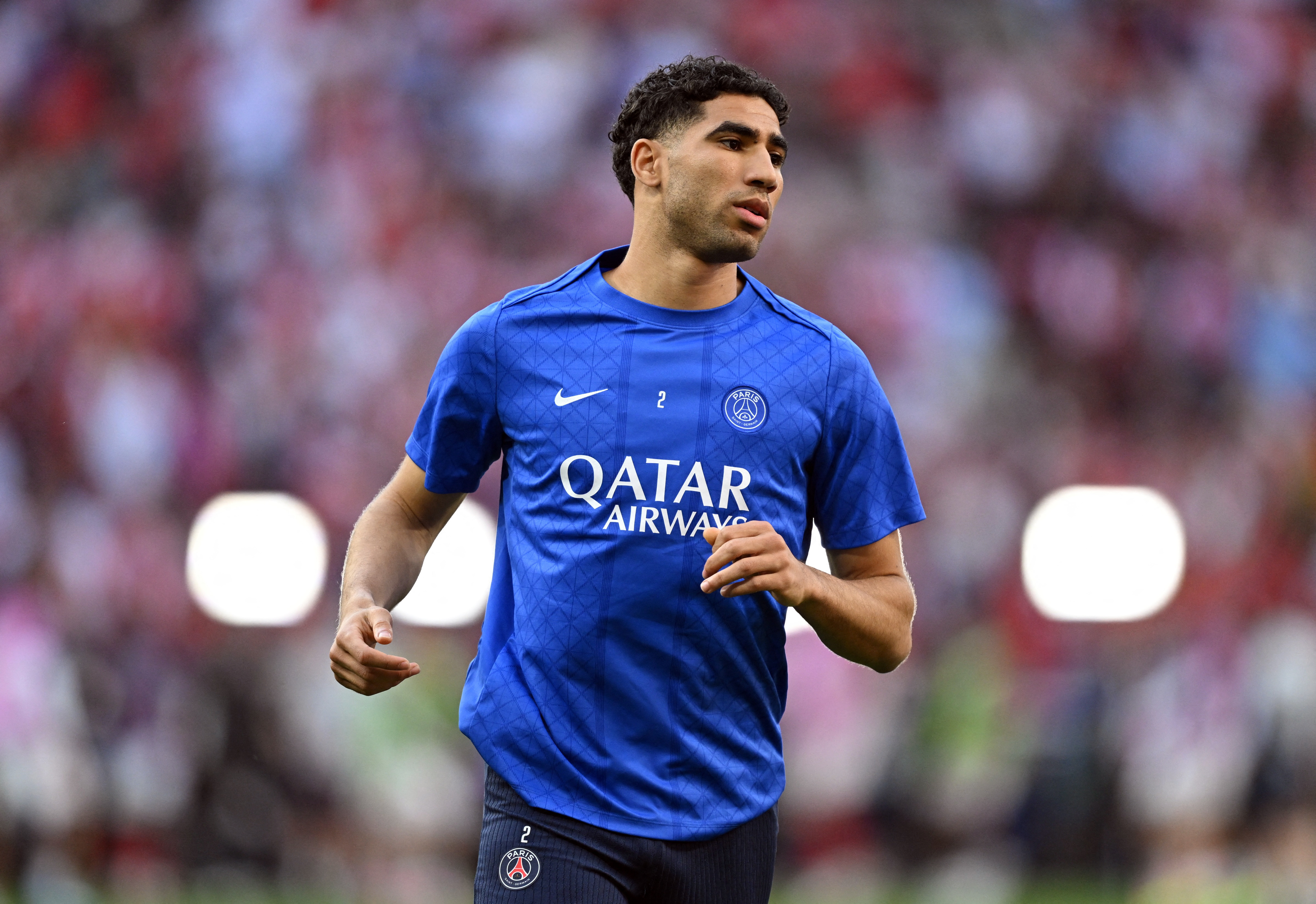 Soccer Football - UEFA Champions League - Final - Paris St Germain v Arsenal - Puskas Arena, Budapest, Hungary - May 30, 2026 Paris St Germain's Achraf Hakimi during the warm up before the match REUTERS/Angelika Warmuth