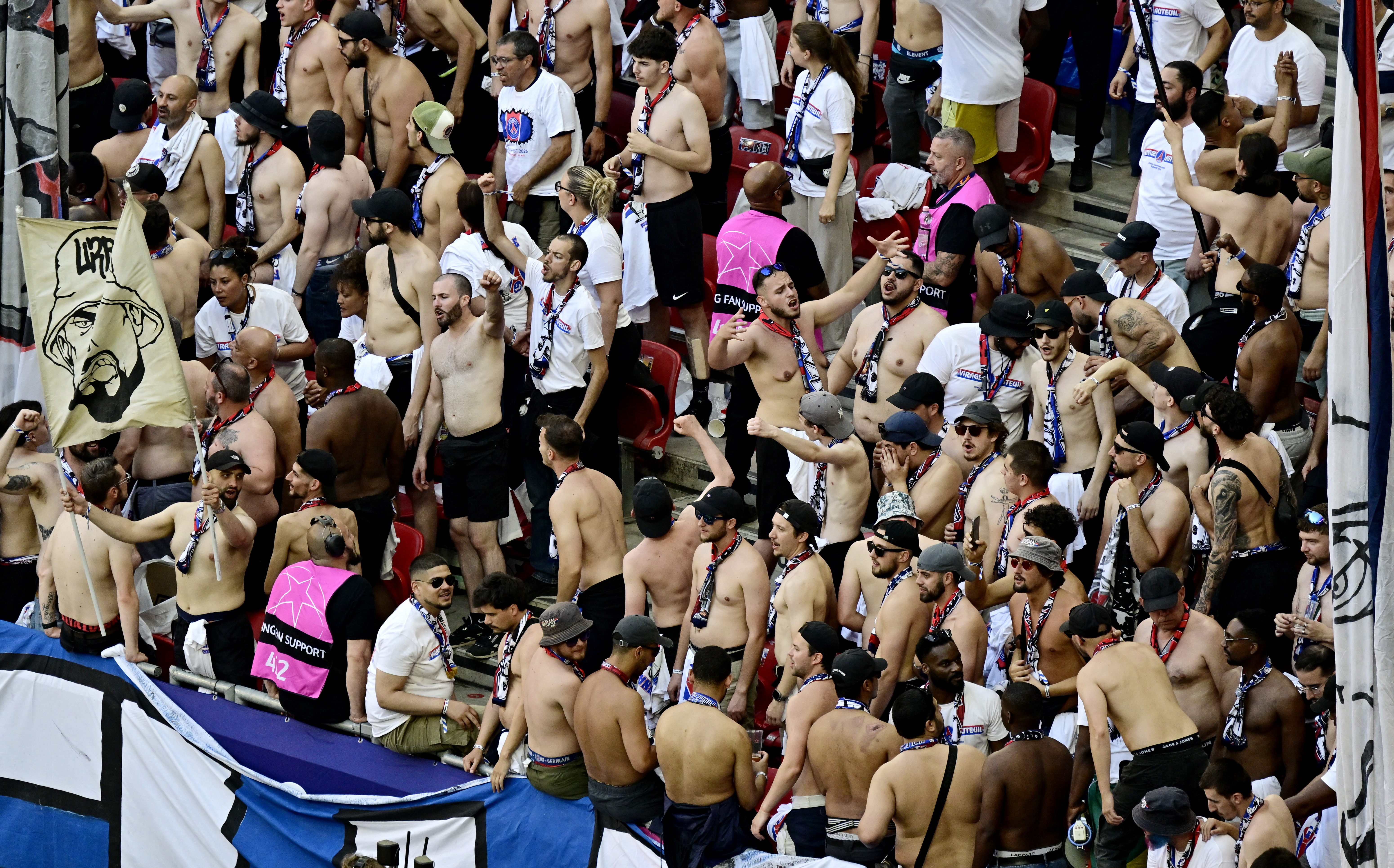 Soccer Football - UEFA Champions League - Final - Paris St Germain v Arsenal - Puskas Arena, Budapest, Hungary - May 30, 2026 Paris St Germain fans in the stands before the match REUTERS/Marton Monus