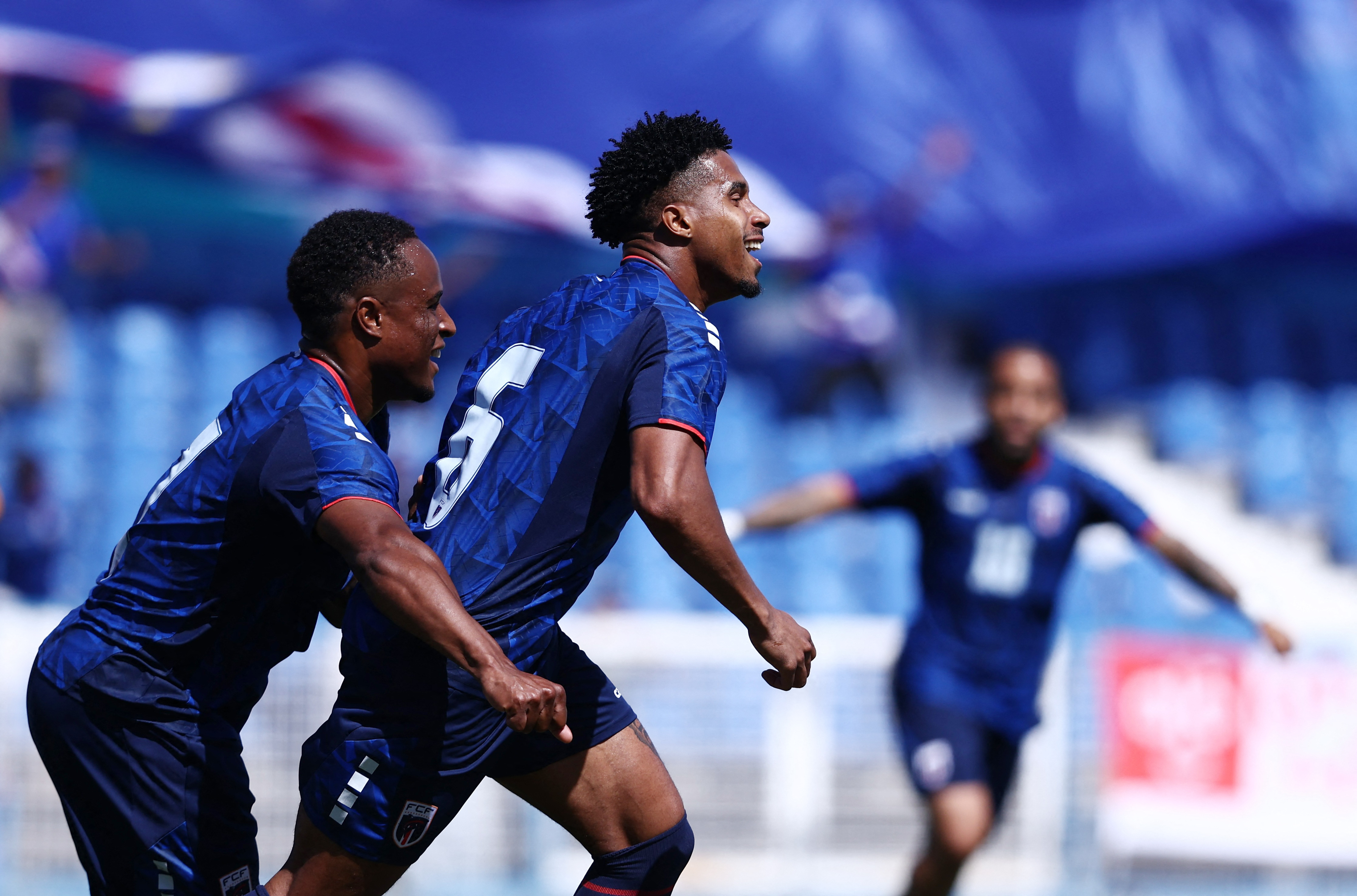 Soccer Football - International Friendly - Cape Verde v Serbia - Estadio do Restelo, Lisbon, Portugal - May 31, 2026 Cape Verde's Kevin Pina celebrates scoring their first goal REUTERS/Rodrigo Antunes