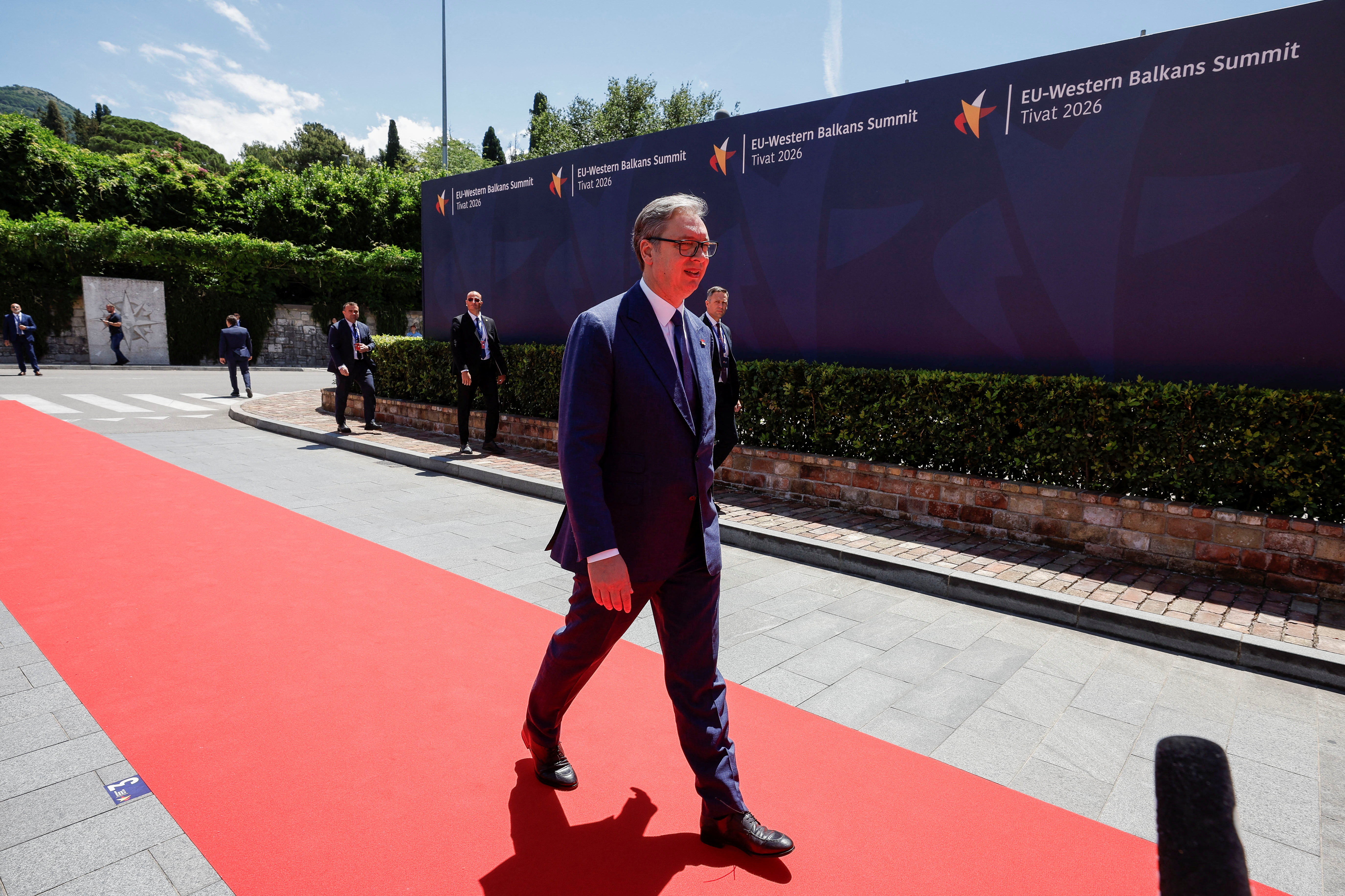 Serbian President Aleksandar Vucic arrives for the EU-Western Balkans Summit in Tivat, Montenegro, June 5, 2026. REUTERS/Stevo Vasiljevic