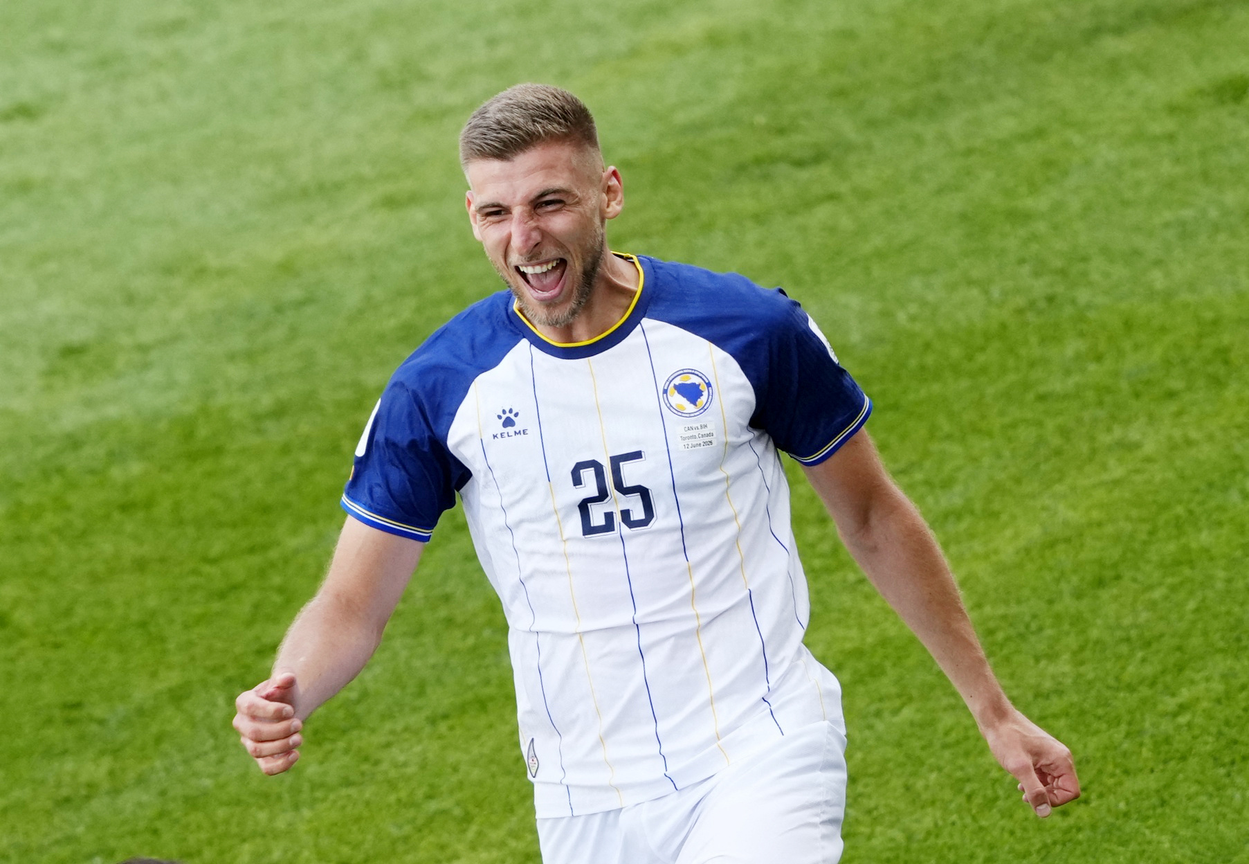 Soccer Football - FIFA World Cup 2026 - Group B - Canada v Bosnia and Herzegovina - Toronto Stadium, Toronto, Canada - June 12, 2026 Bosnia and Herzegovina's Jovo Lukic celebrates scoring their first goal IMAGN IMAGES via Reuters/Kevin Sousa