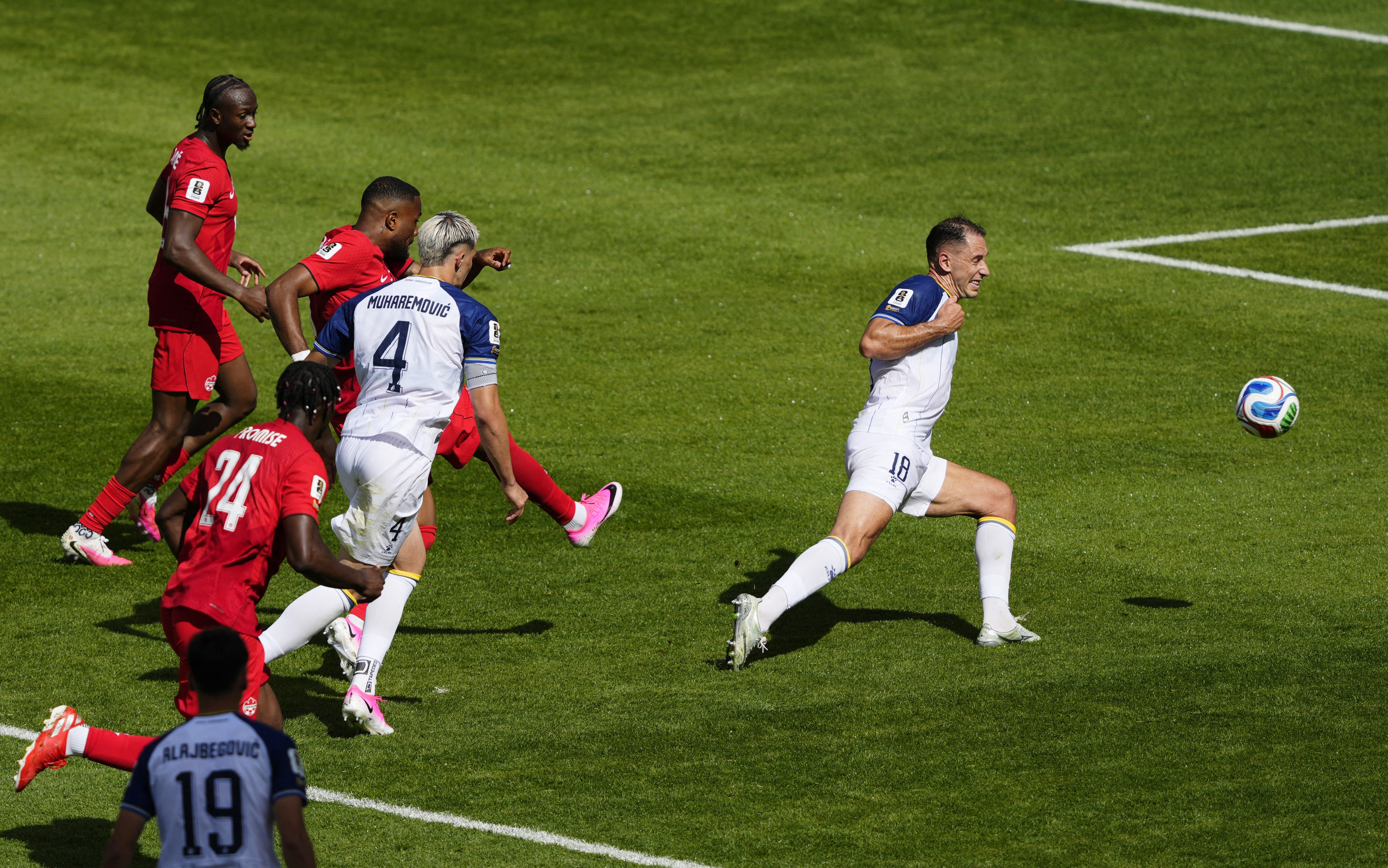 Soccer Football - FIFA World Cup 2026 - Group B - Canada v Bosnia and Herzegovina - Toronto Stadium, Toronto, Canada - June 12, 2026 Canada's Cyle Larin scores their first goal IMAGN IMAGES via Reuters/Kevin Sousa