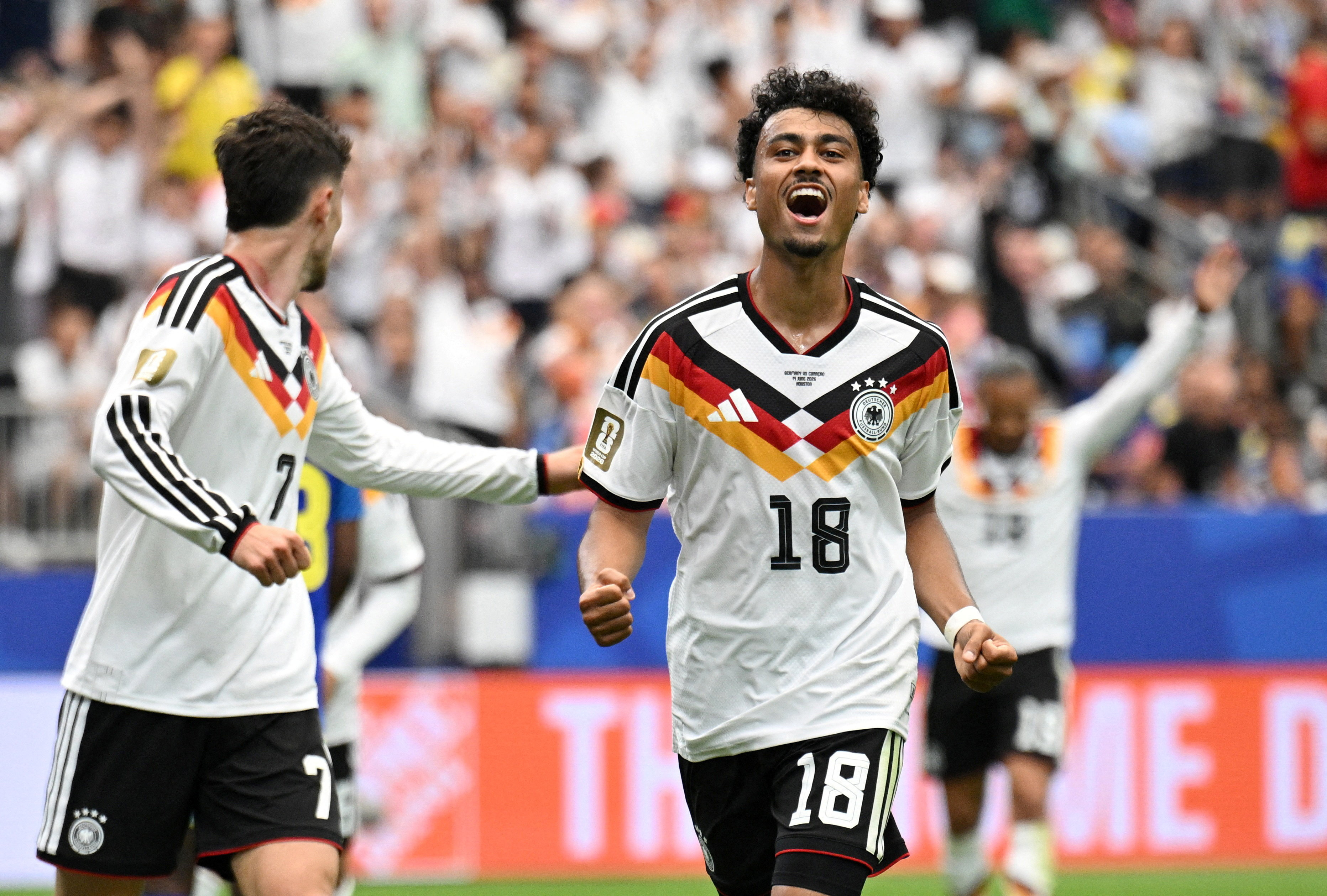 Soccer Football - FIFA World Cup 2026 - Group E - Germany v Curacao - Houston Stadium, Houston, Texas, U.S. - June 14, 2026 Germany's Nathaniel Brown celebrates scoring their fifth goal REUTERS/Annegret Hilse     TPX IMAGES OF THE DAY