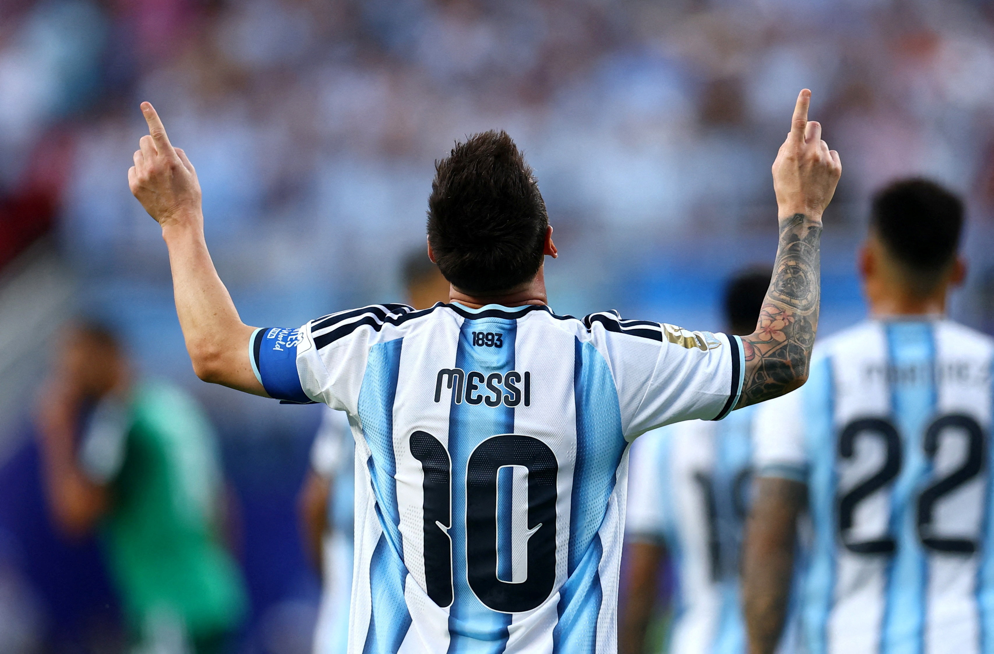Soccer Football - FIFA World Cup 2026 - Group J - Argentina v Algeria - Kansas City Stadium, Kansas City, Missouri, U.S. - June 16, 2026 Argentina's Lionel Messi celebrates scoring their first goal REUTERS/Claudia Greco     TPX IMAGES OF THE DAY