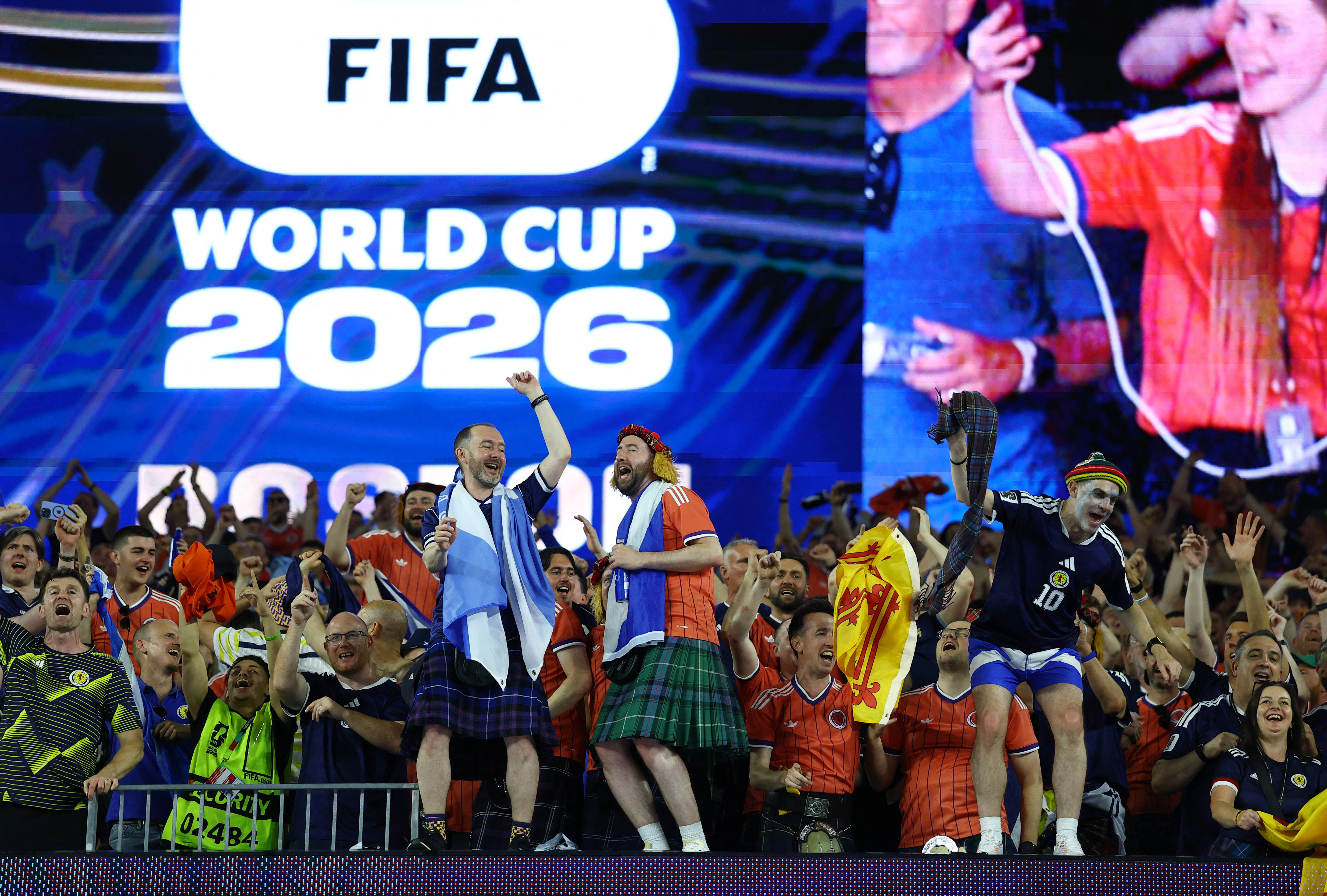 Soccer Football - FIFA World Cup 2026 - Group C - Haiti v Scotland - Boston Stadium, Foxborough, Massachusetts, U.S. - June 13, 2026 Scotland fans celebrate after the match REUTERS/Peter Cziborra
