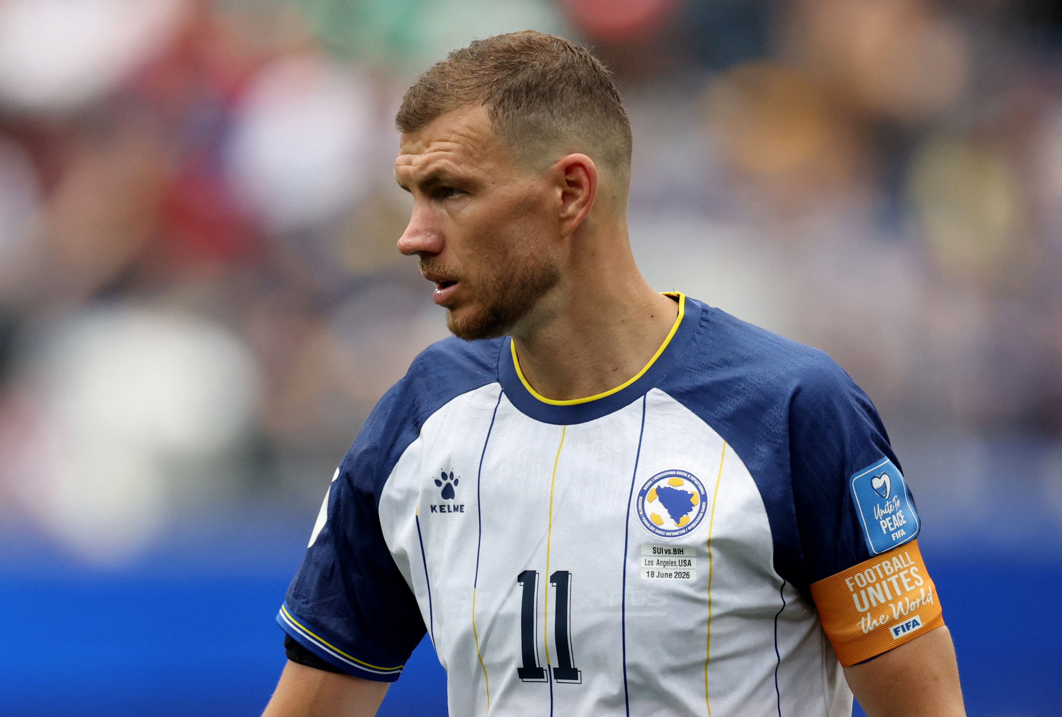 Soccer Football - FIFA World Cup 2026 - Group B - Switzerland v Bosnia and Herzegovina - Los Angeles Stadium, Inglewood, California, U.S. - June 18, 2026 Bosnia and Herzegovina's Edin Dzeko IMAGN IMAGES via Reuters/Kiyoshi Mio