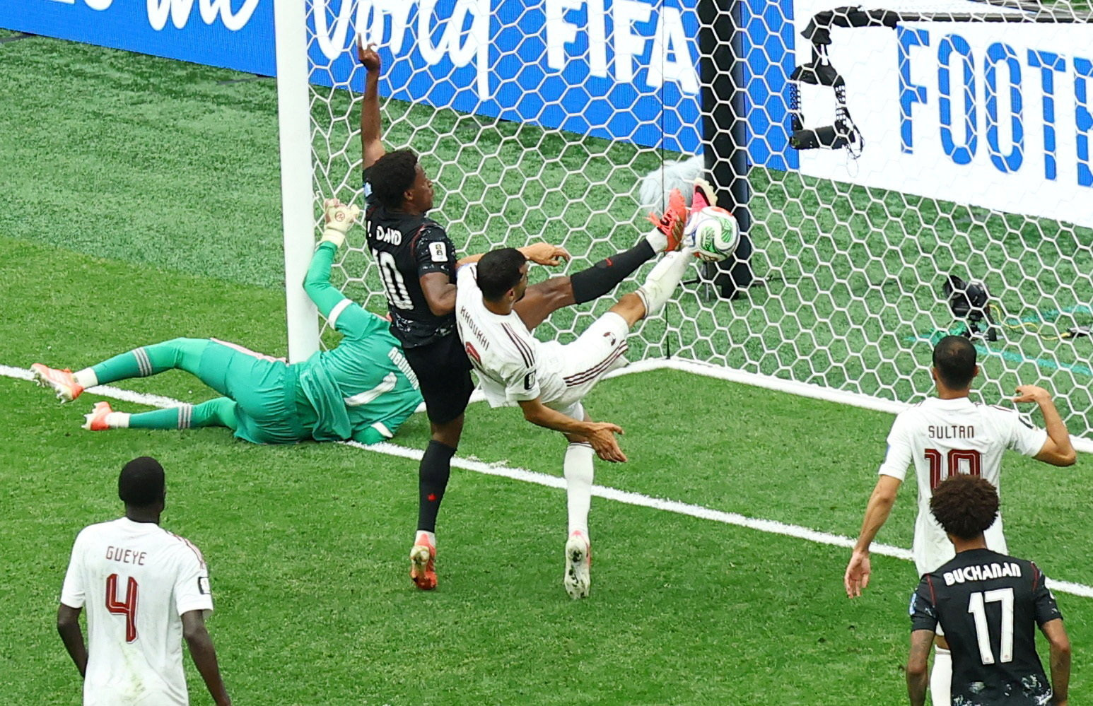 Soccer Football - FIFA World Cup 2026 - Group B - Canada v Qatar - BC Place, Vancouver, Canada - June 18, 2026 Canada's Jonathan David scores their third goal REUTERS/Albert Gea     TPX IMAGES OF THE DAY