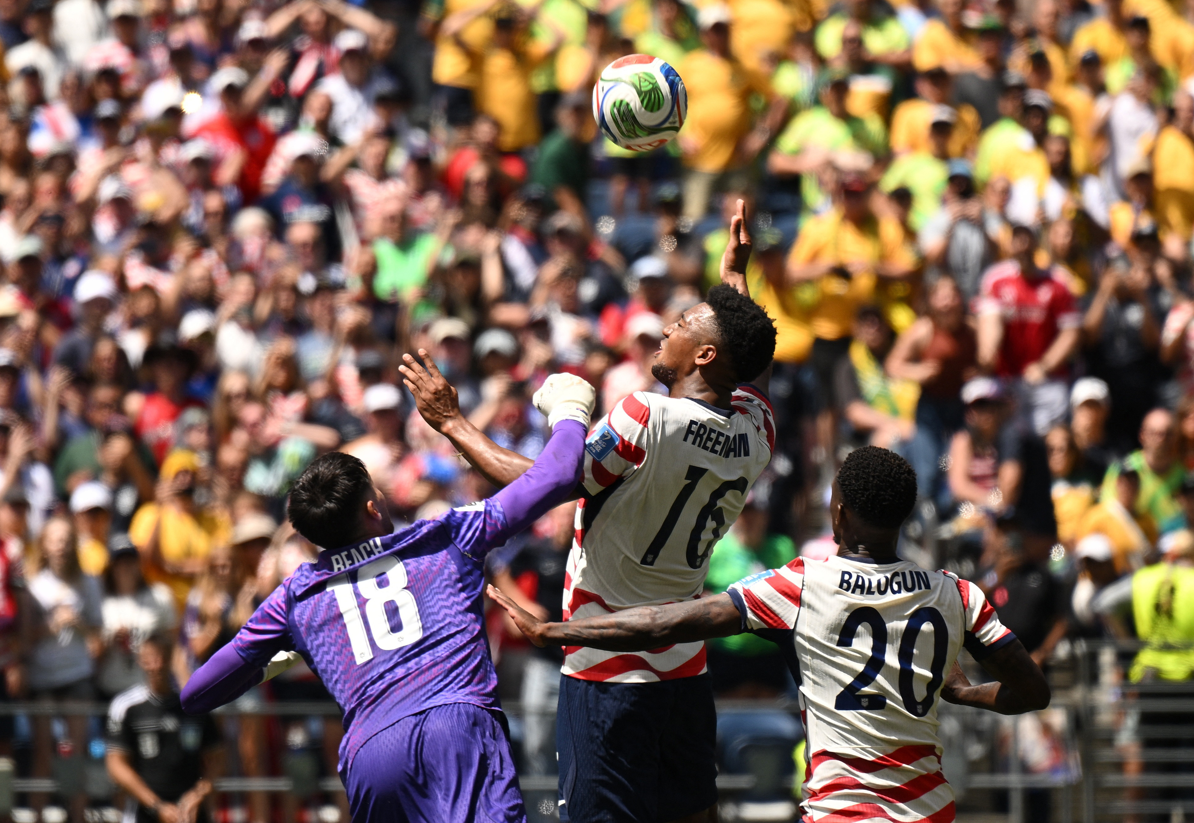Soccer Football - FIFA World Cup 2026 - Group D - United States v Australia - Seattle Stadium, Seattle, Washington, U.S. - June 19, 2026 Alex Freeman of the U.S. scores their second goal past Australia's Patrick Beach IMAGN IMAGES via Reuters/Troy Wayryne