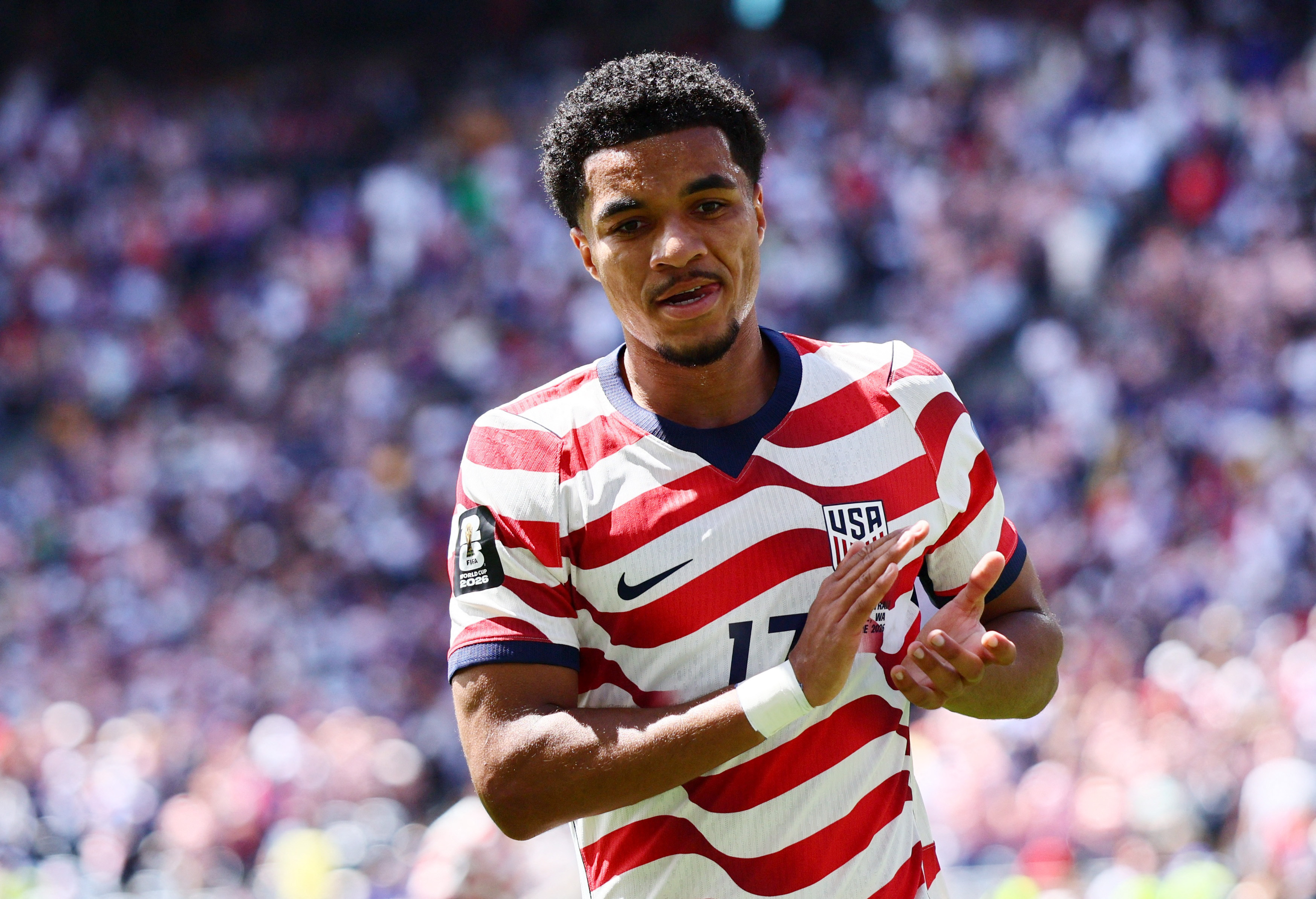 Soccer Football - FIFA World Cup 2026 - Group D - United States v Australia - Seattle Stadium, Seattle, Washington, U.S. - June 19, 2026 Malik Tillman of the U.S. reacts IMAGN IMAGES via Reuters/Blake Dahlin