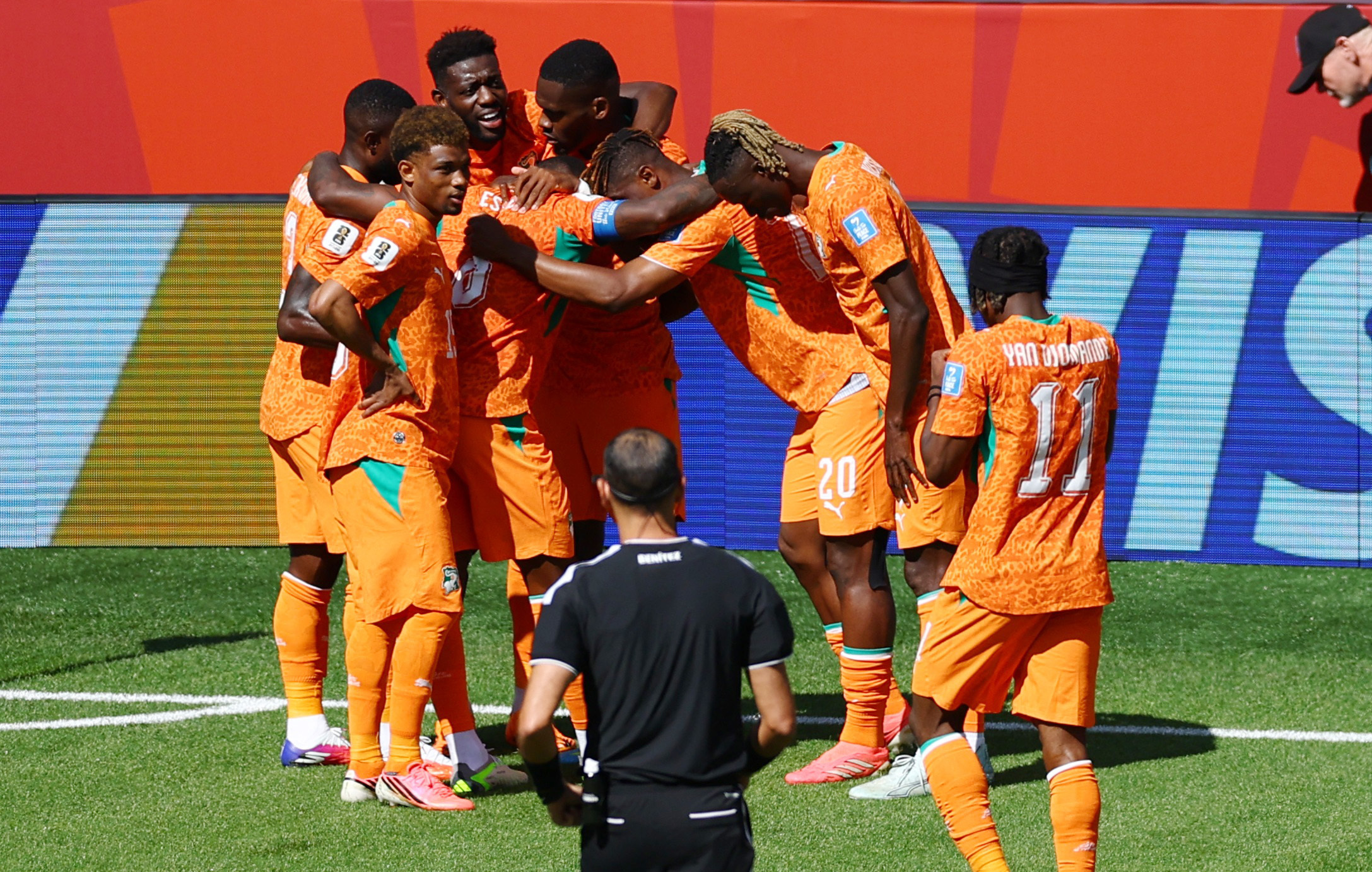 Soccer Football - FIFA World Cup 2026 - Group E - Germany v Ivory Coast - Toronto Stadium, Toronto, Canada - June 20, 2026 Ivory Coast's Franck Kessie celebrates scoring their first goal with teammates REUTERS/Piroschka Van De Wouw