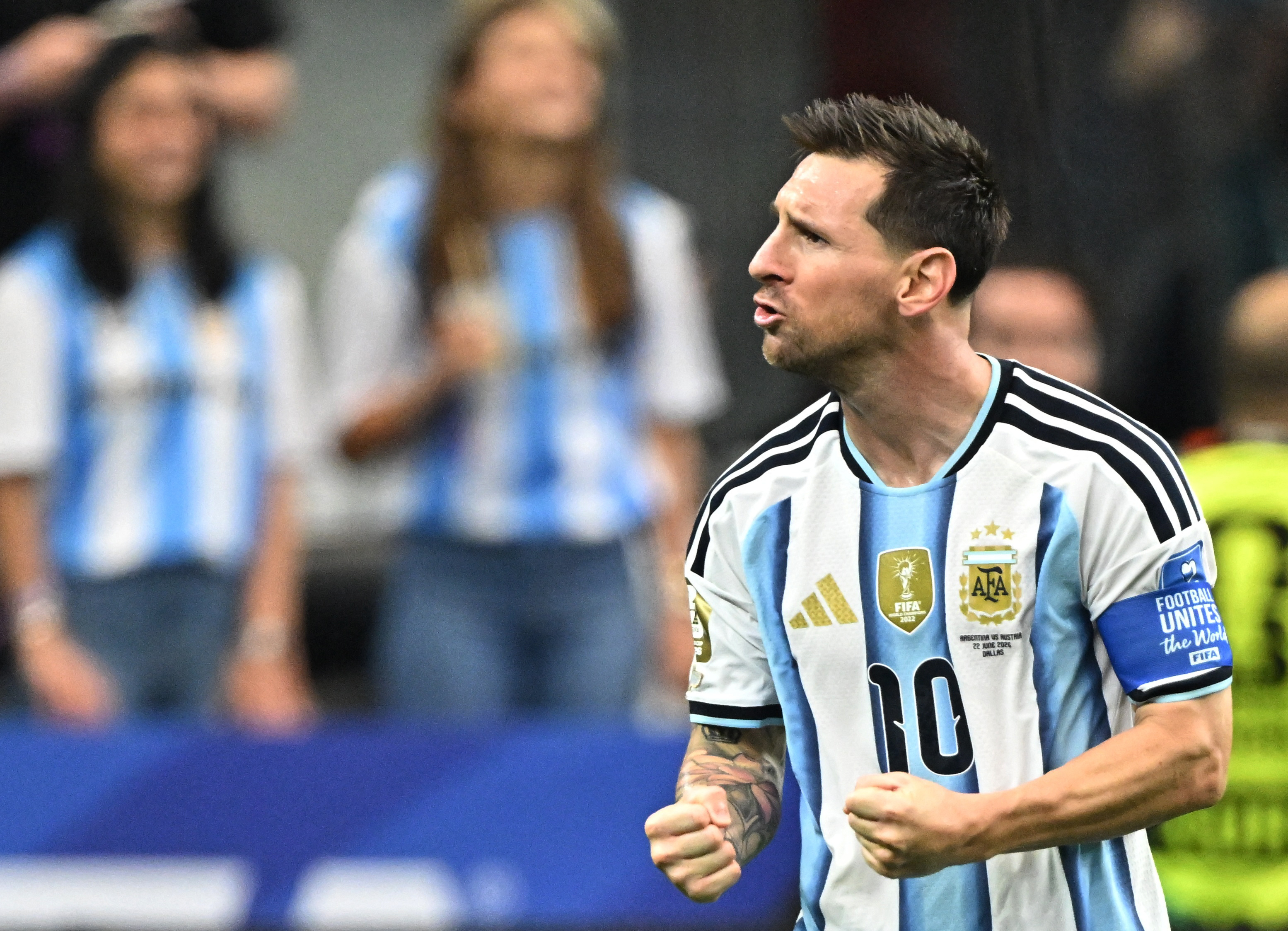 Soccer Football - FIFA World Cup 2026 - Group J - Argentina v Austria - Dallas Stadium, Arlington, Texas, U.S. - June 22, 2026 Argentina's Lionel Messi celebrates scoring their first goal IMAGN IMAGES via Reuters/Maria Lysaker