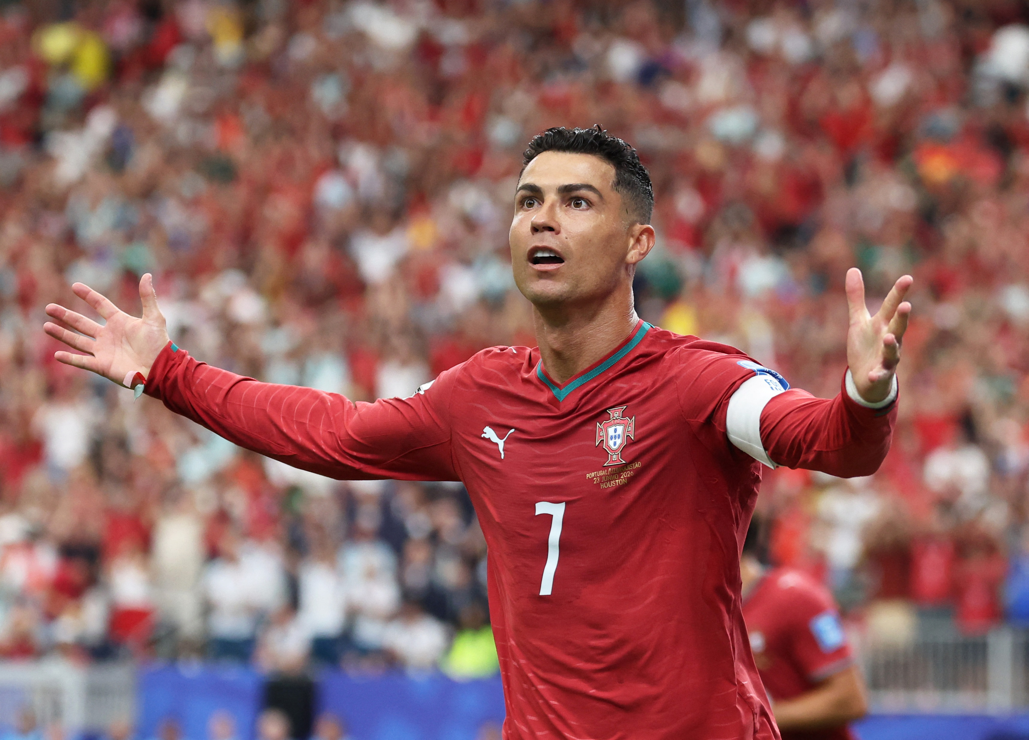 Soccer Football - FIFA World Cup 2026 - Group K - Portugal v Uzbekistan - Houston Stadium, Houston, Texas, U.S. - June 23, 2026 Portugal's Cristiano Ronaldo celebrates scoring their third goal IMAGN IMAGES via Reuters/Troy Taormina