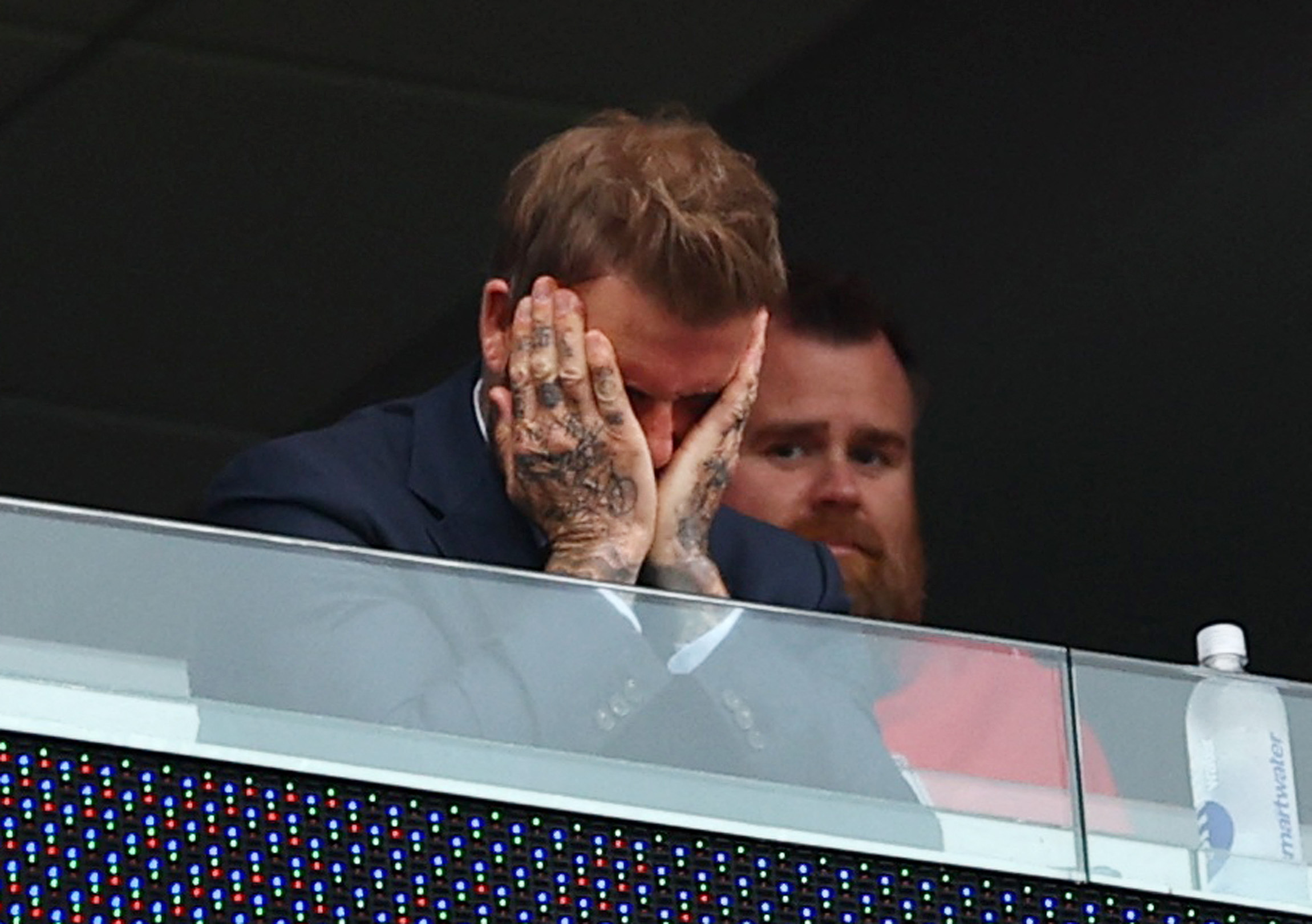 Soccer Football - FIFA World Cup 2026 - Group L - England v Ghana - Boston Stadium, Foxborough, Massachusetts, U.S. - June 23, 2026 Former player and Inter Miami co-owner David Beckham reacts in the stands REUTERS/Peter Cziborra