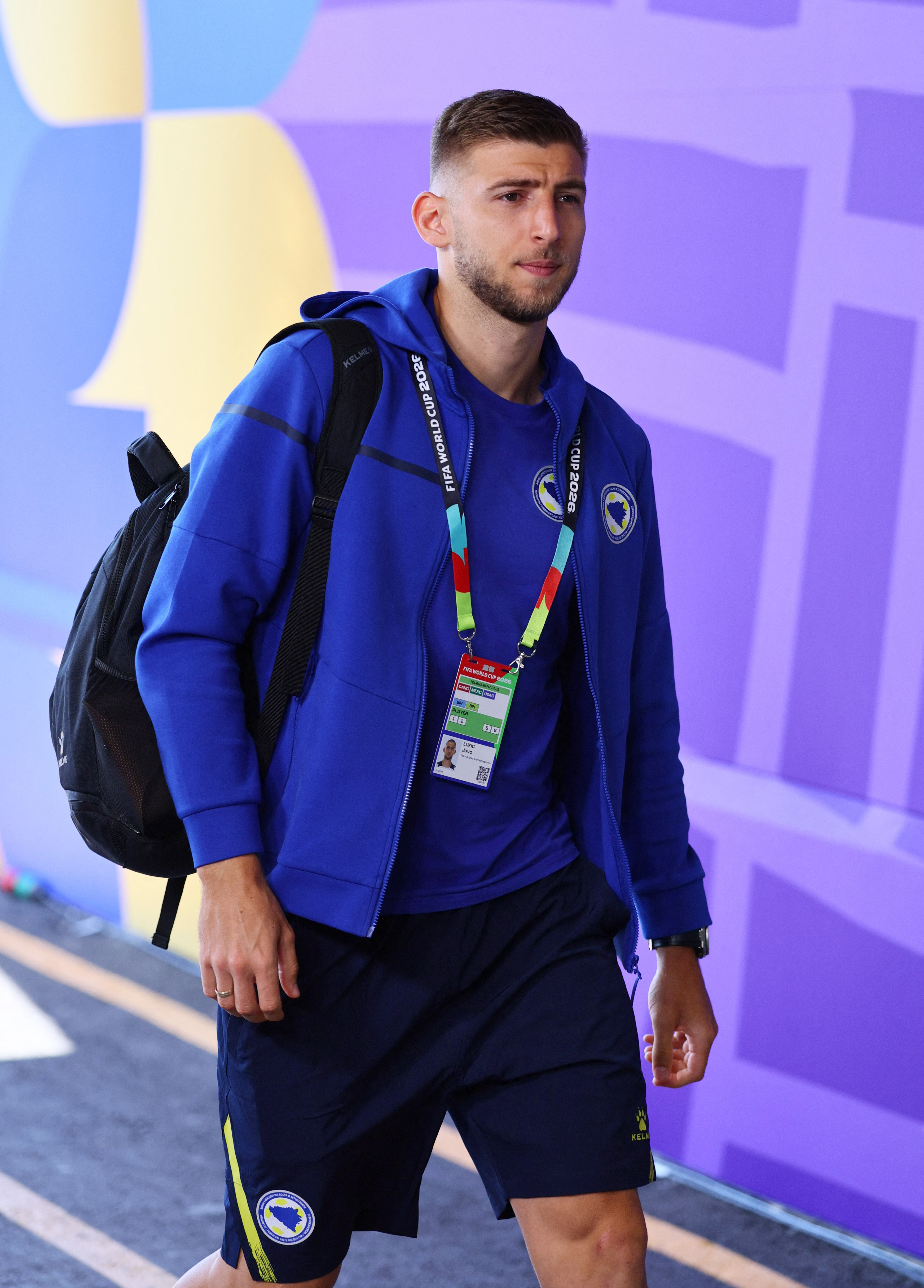 Soccer Football - FIFA World Cup 2026 - Group B - Bosnia and Herzegovina v Qatar - Seattle Stadium, Seattle, Washington, U.S. - June 24, 2026 Bosnia and Herzegovina's Jovo Lukic arrives before the match IMAGN IMAGES via Reuters/Blake Dahlin