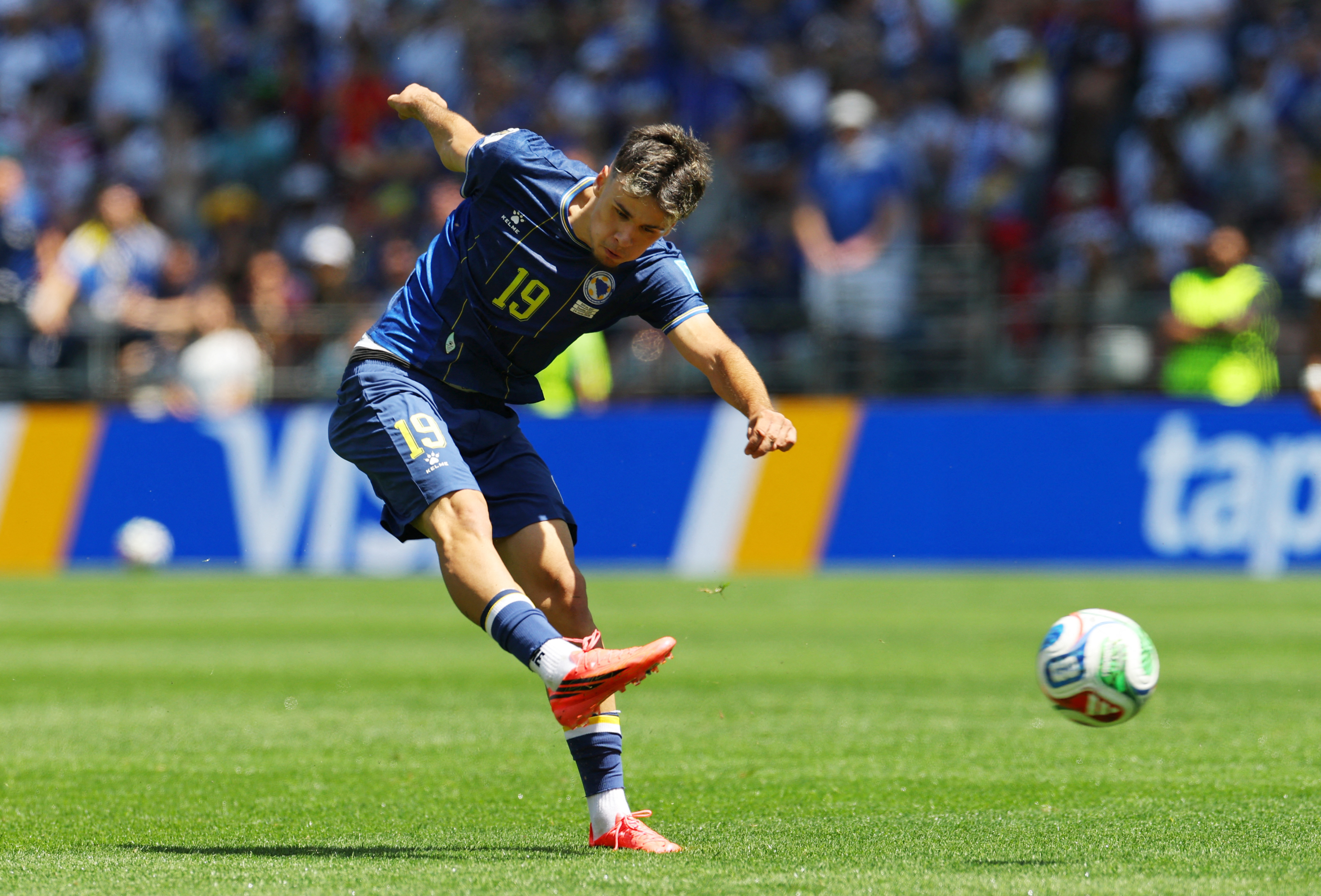 Soccer Football - FIFA World Cup 2026 - Group B - Bosnia and Herzegovina v Qatar - Seattle Stadium, Seattle, Washington, U.S. - June 24, 2026 Bosnia and Herzegovina's Kerim Alajbegovic scores their first goal REUTERS/Carlos Barria