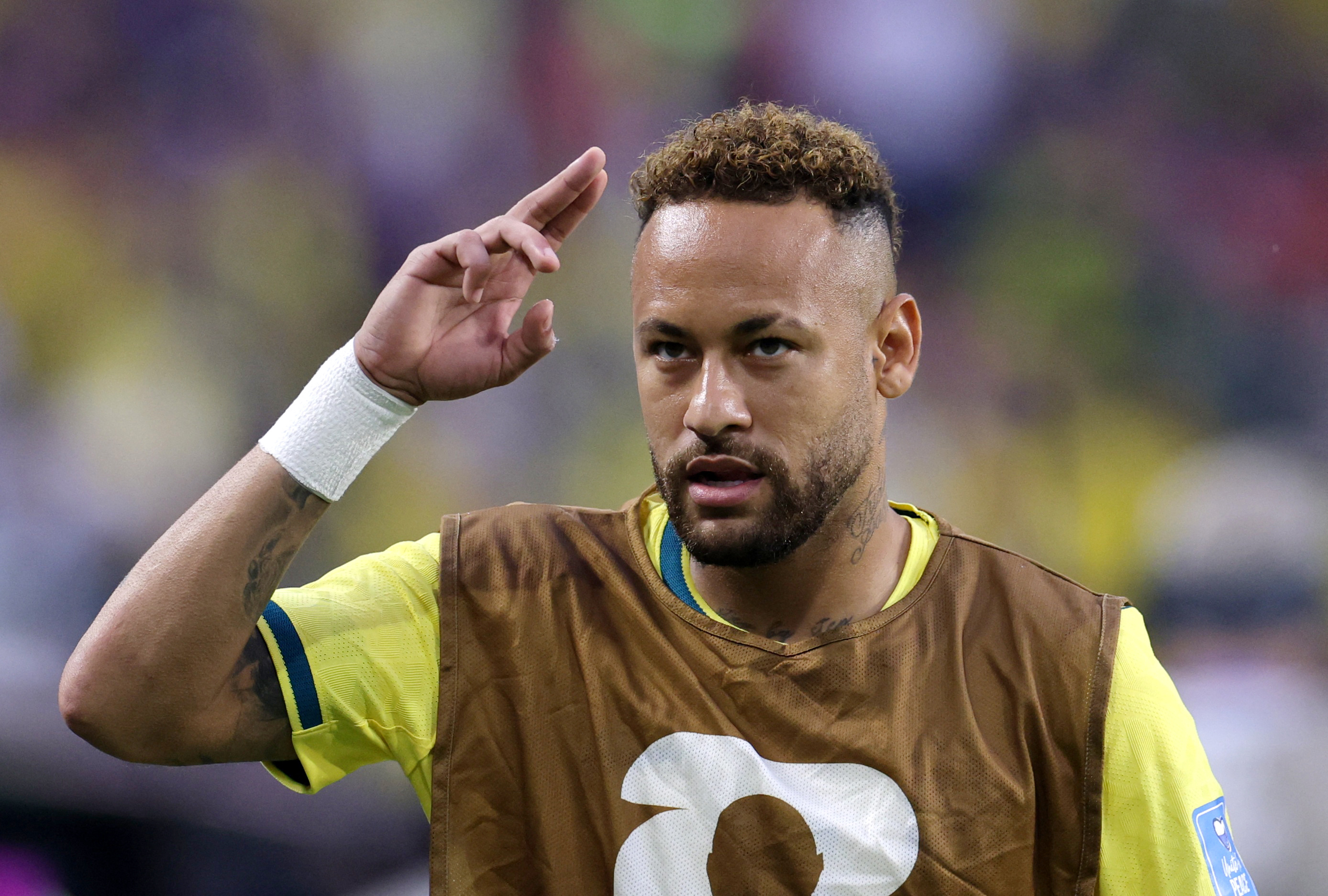 Soccer Football - FIFA World Cup 2026 - Group C - Scotland v Brazil - Miami Stadium, Miami Gardens, Florida, U.S. - June 24, 2026 Brazil's Neymar Jr. warms up as a substitute REUTERS/Amanda Perobelli