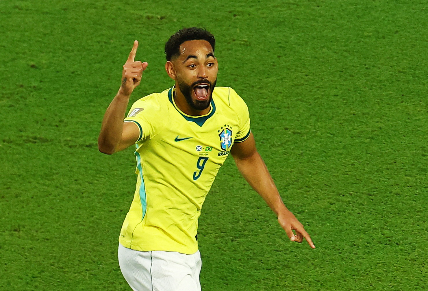 Soccer Football - FIFA World Cup 2026 - Group C - Scotland v Brazil - Miami Stadium, Miami Gardens, Florida, U.S. - June 24, 2026 Brazil's Matheus Cunha celebrates scoring their third goal REUTERS/Marco Bello