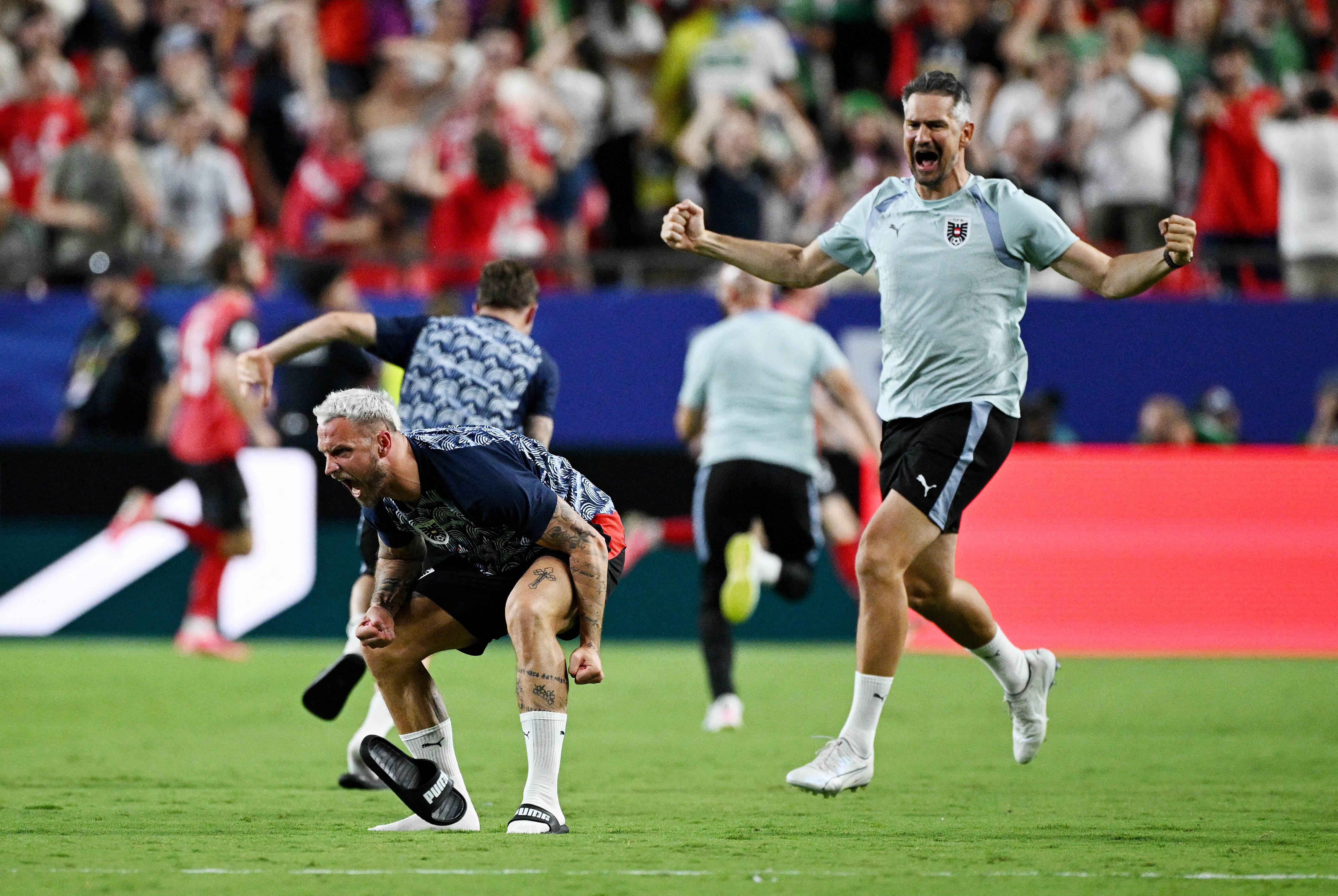 Soccer Football - FIFA World Cup 2026 - Group J - Algeria v Austria - Kansas City Stadium, Kansas City, Missouri, U.S. - June 27, 2026 Austria's Marko Arnautovic celebrates after the match as Austria qualify for the knockout stages of the World Cup REUTER