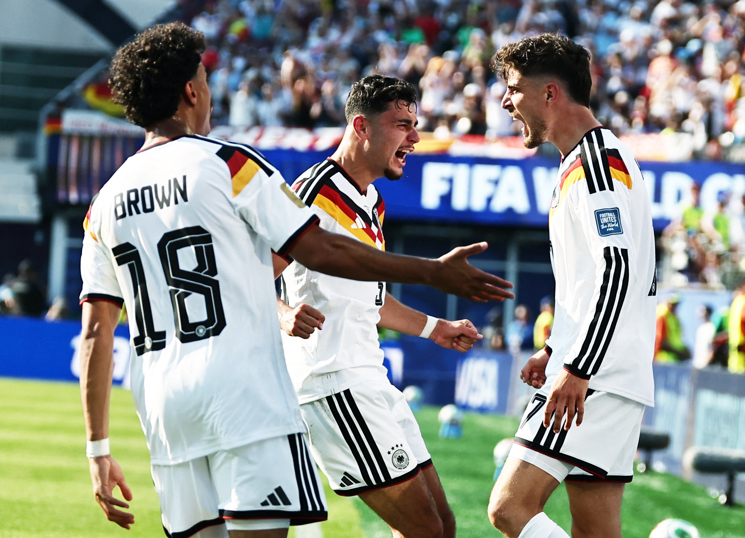 Soccer Football - FIFA World Cup 2026 - Round of 32 - Germany v Paraguay - Boston Stadium, Foxborough, Massachusetts, U.S. - June 29, 2026  Germany's Kai Havertz celebrates scoring their first goal with Aleksandar Pavlovic IMAGN IMAGES via Reuters/Winslow