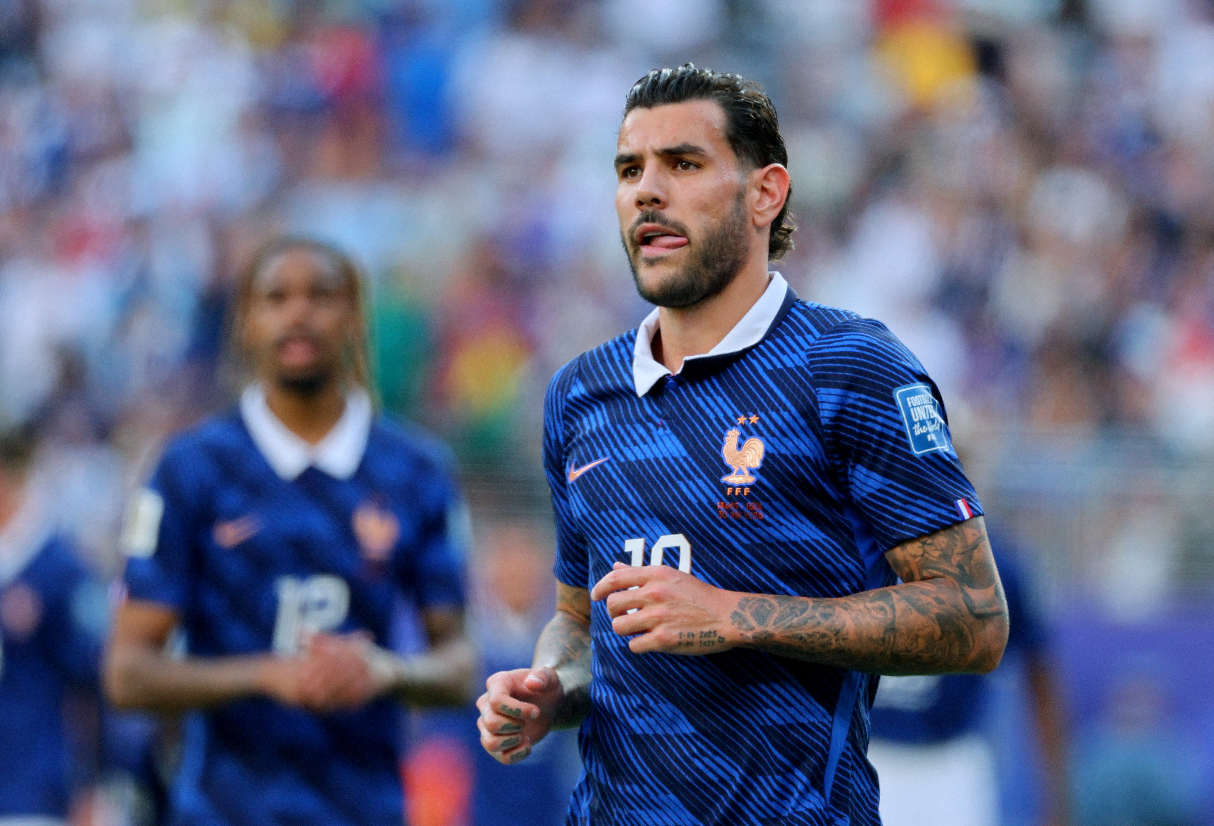 Soccer Football - FIFA World Cup 2026 - Round of 32 - France v Sweden - New York New Jersey Stadium, East Rutherford, New Jersey, U.S. - June 30, 2026 France's Theo Hernandez reacts IMAGN IMAGES via Reuters/Caean Couto