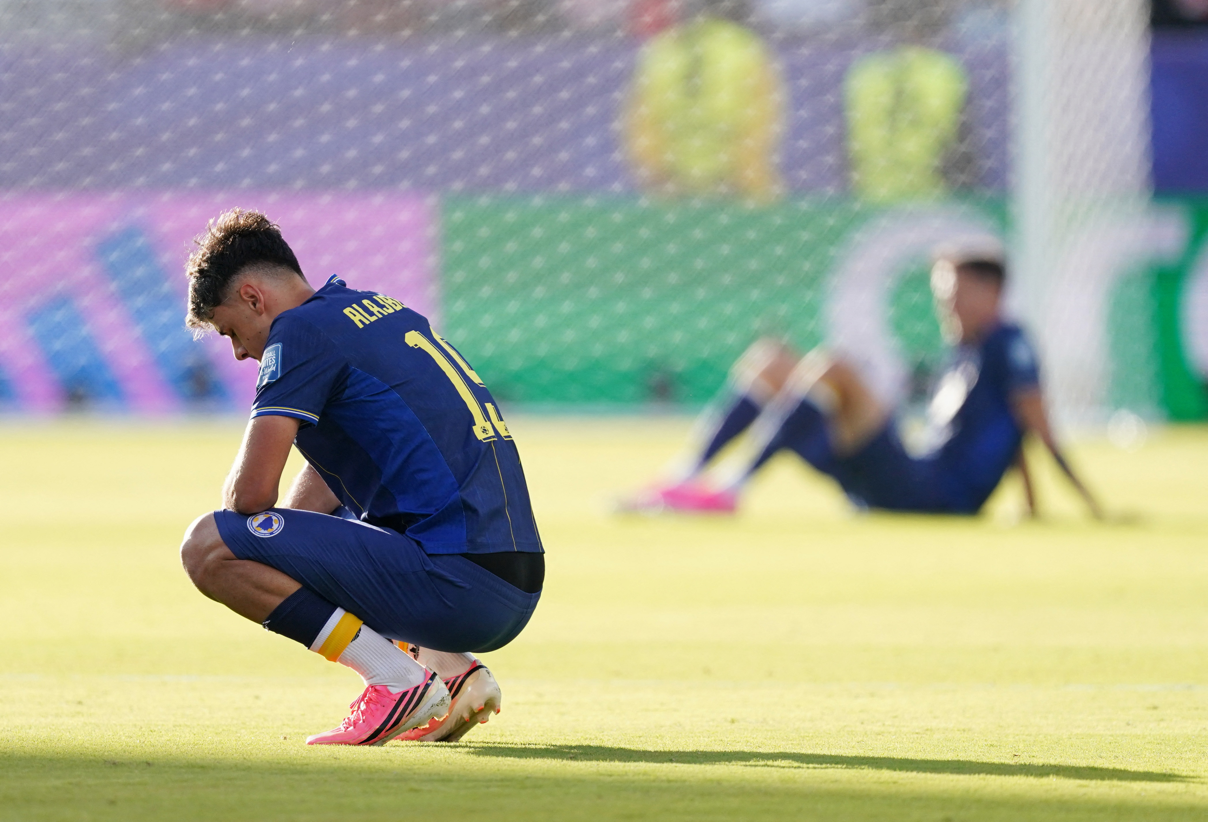 Soccer Football - FIFA World Cup 2026 - Round of 32 - United States v Bosnia and Herzegovina - San Francisco Bay Area Stadium, Santa Clara, California, U.S. - July 1, 2026 Bosnia and Herzegovina's Kerim Alajbegovic looks dejected after the match as Bosnia