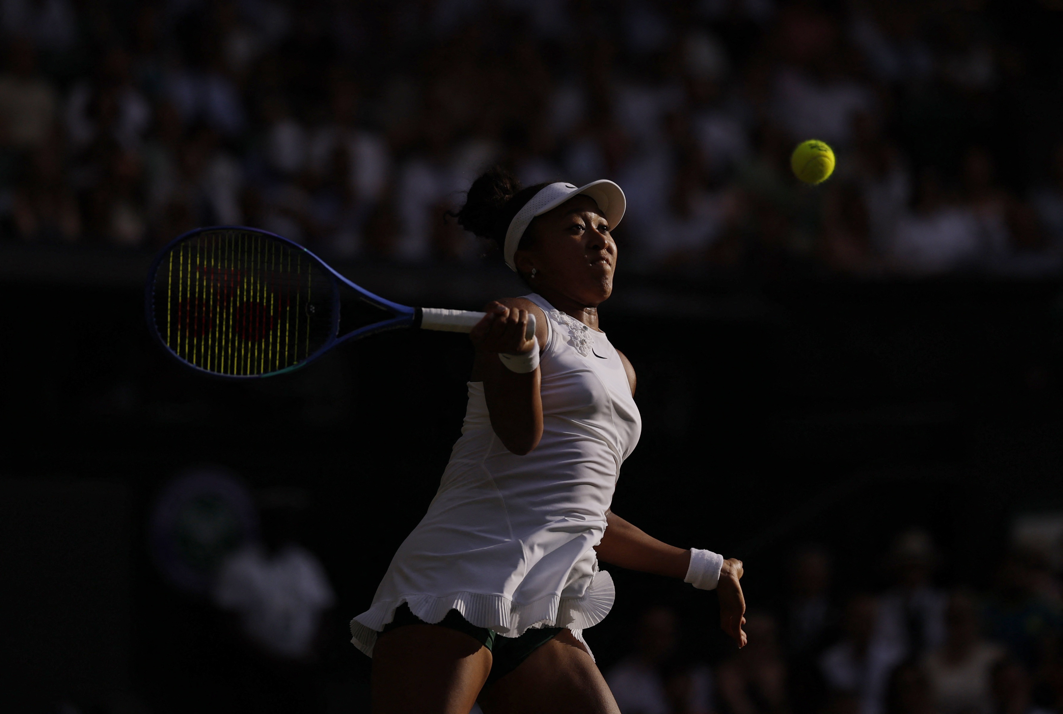 Tennis - Wimbledon - All England Lawn Tennis and Croquet Club, London, Britain - July 5, 2026 Japan's Naomi Osaka in action during her fourth round match against Belarus' Aryna Sabalenka REUTERS/Andrew Couldridge