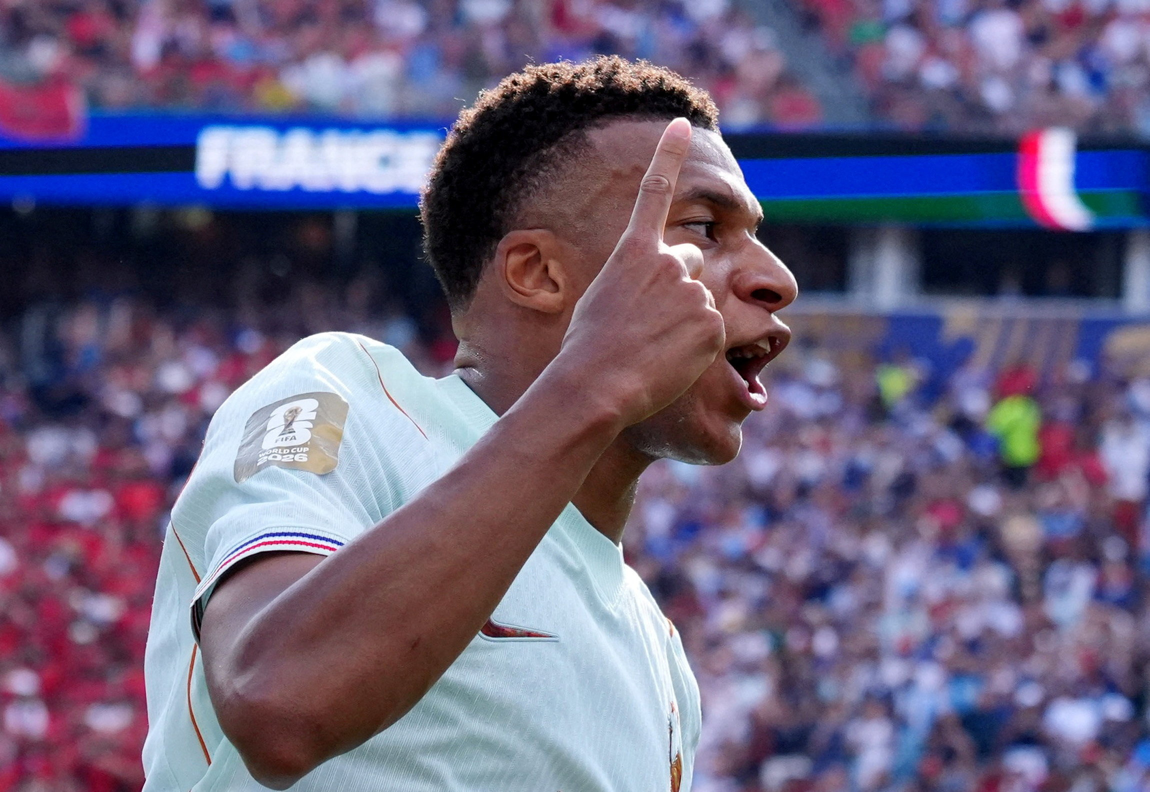 Soccer Football - World Cup 2026 - Quarter Final - France v Morocco - Boston Stadium, Foxborough, Massachusetts, U.S. - July 9, 2026 France's Kylian Mbappe celebrates scoring their first goal IMAGN IMAGES via Reuters/David Butler Ii     TPX IMAGES OF THE