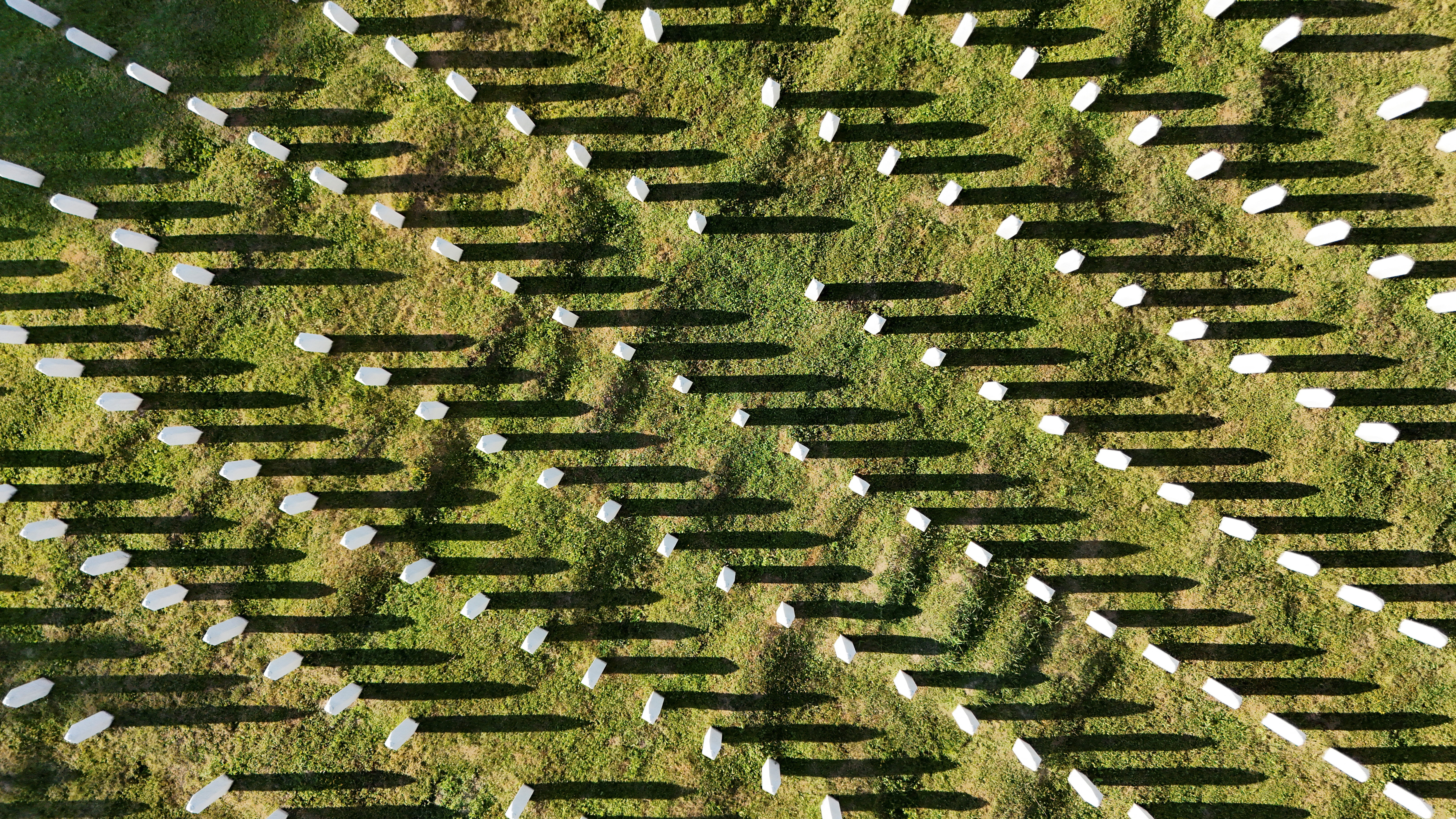 A drone view shows Potocari memorial center with gravestones of victims during preparations for the 31st anniversary of the Srebrenica genocide in Potocari, Bosnia and Herzegovina, July 9, 2026. REUTERS/Amel Emric