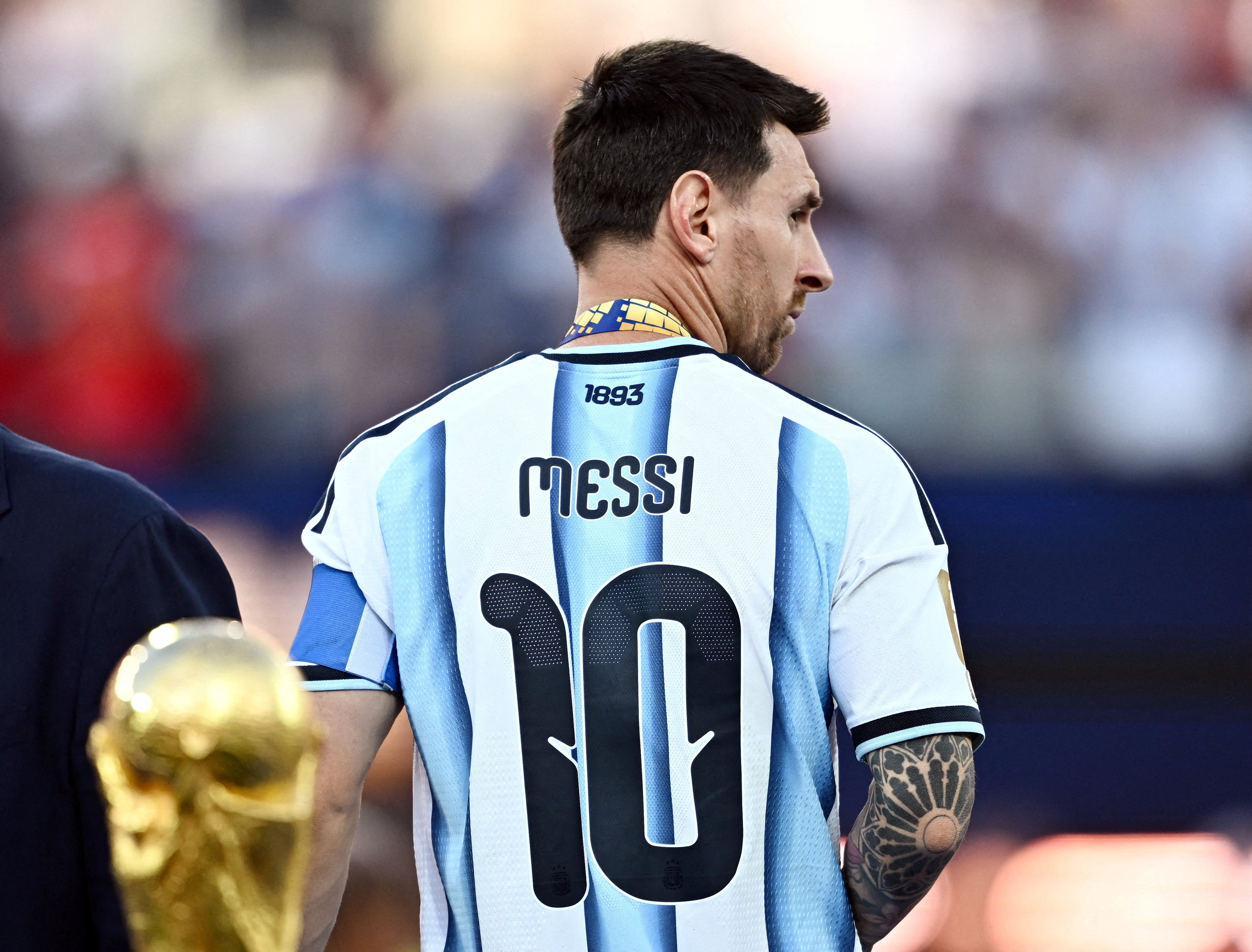 Soccer Football - FIFA World Cup 2026 - Final - Spain v Argentina - New York/New Jersey Stadium, East Rutherford, New Jersey, U.S. - July 19, 2026 Argentina's Lionel Messi looks dejected after receiving his runners up medal on the podium after losing the