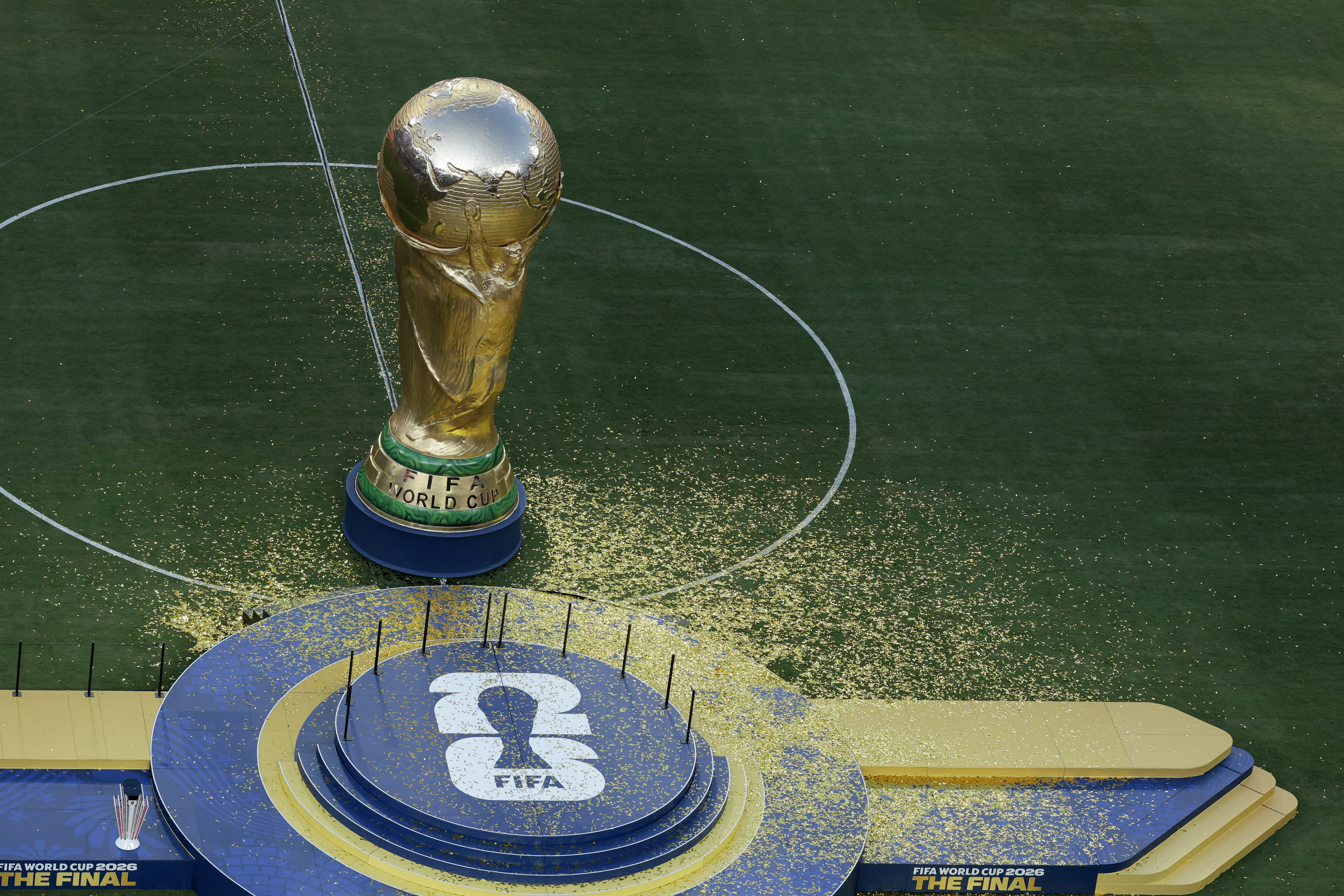 Soccer Football - FIFA World Cup 2026 - Final - Spain v Argentina - New York/New Jersey Stadium, East Rutherford, New Jersey, U.S. - July 19, 2026 General view of the podium after the trophy ceremony REUTERS/Brian Snyder
