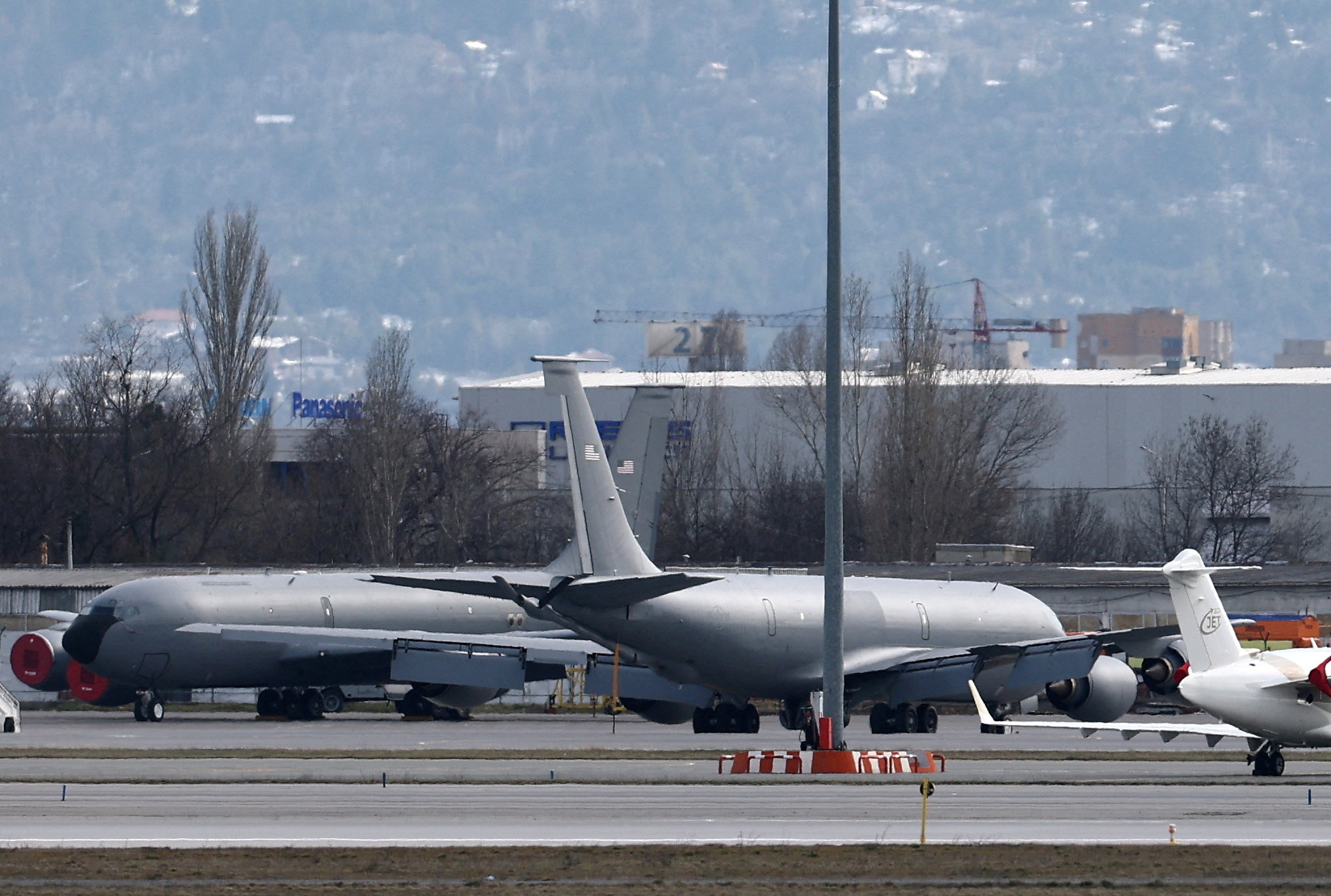 FILE PHOTO: U.S. Air Force planes on the tarmac of Sofia airport, Bulgaria, February 19, 2026. REUTERS/Stoyan Nenov/File Photo