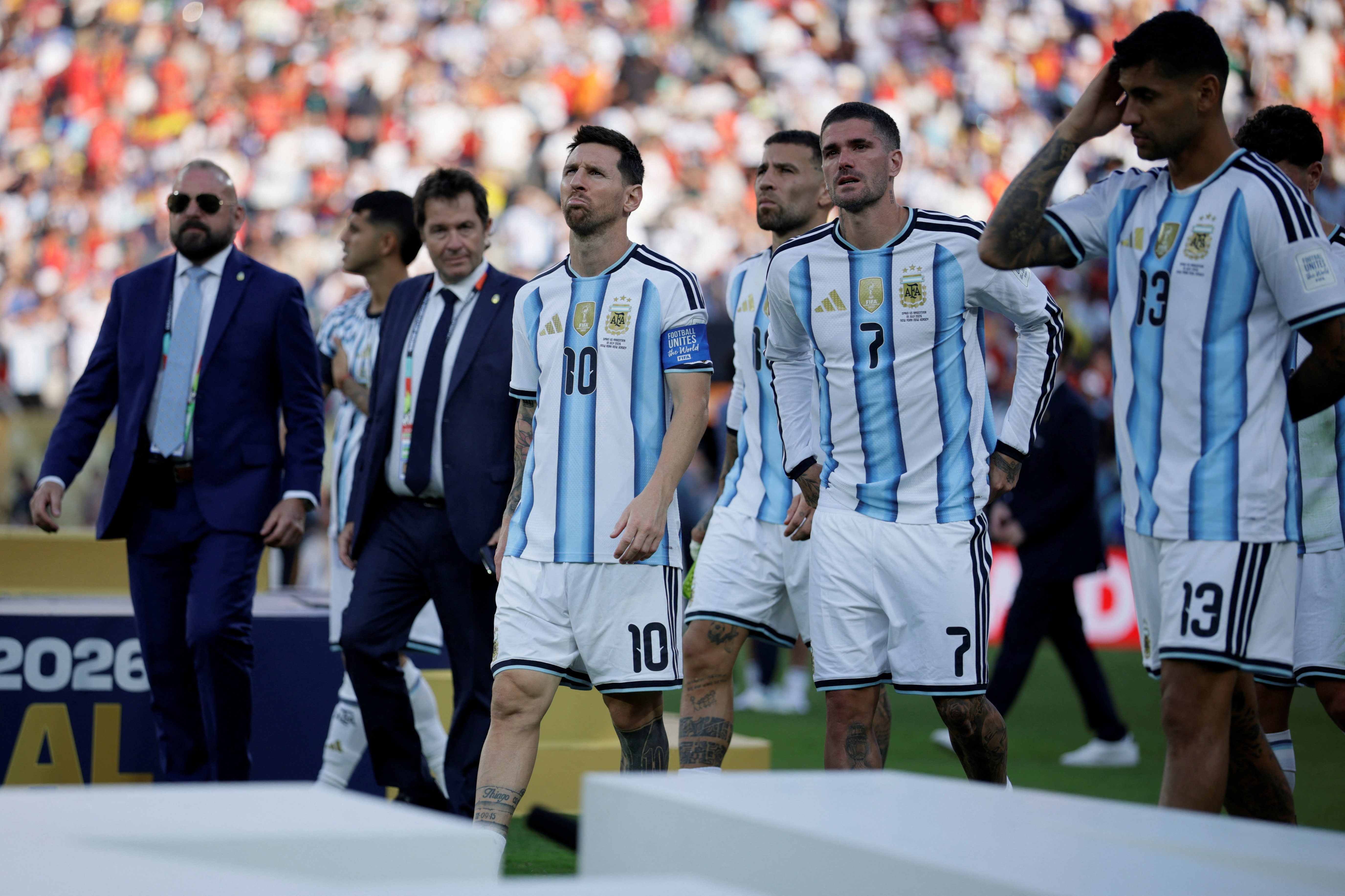Argentina's Lionel Messi and teammates walk after the FIFA World Cup 2026 Final between Spain and Argentina in East Rutherford, New Jersey, U.S., July 19, 2026. REUTERS/Evan Vucci