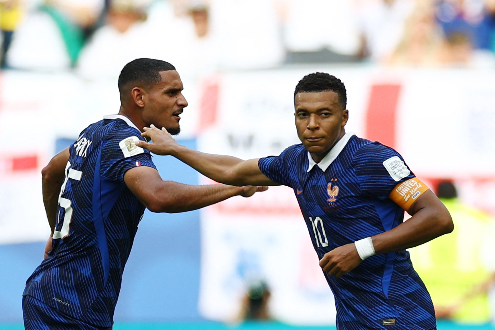Soccer Football - FIFA World Cup 2026 - Bronze Final - France v England - Miami Stadium, Miami Gardens, Florida, U.S. - July 18, 2026  France's Kylian Mbappe celebrates scoring their third goal with Maxence Lacroix REUTERS/Carlos Barria